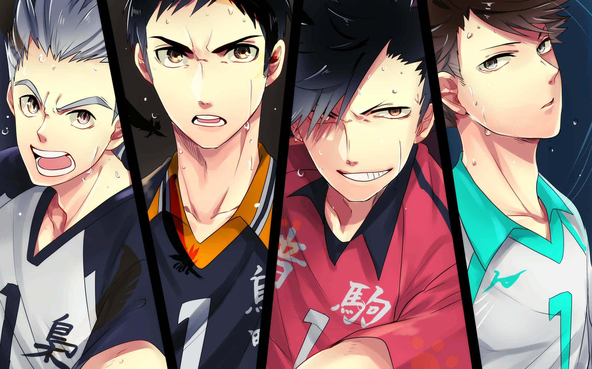 Haikyuu Captains, anime volleyball players, team jerseys, Full HD Desktop Wallpaper
