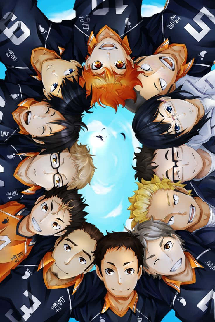 Haikyuu, team circle, dark blue jerseys, SD Phone Wallpaper