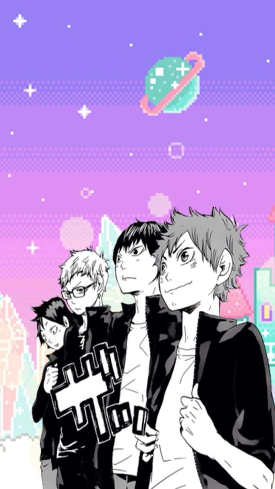 Haikyuu, iPhone, pixelated cityscape, Full HD Phone Wallpaper