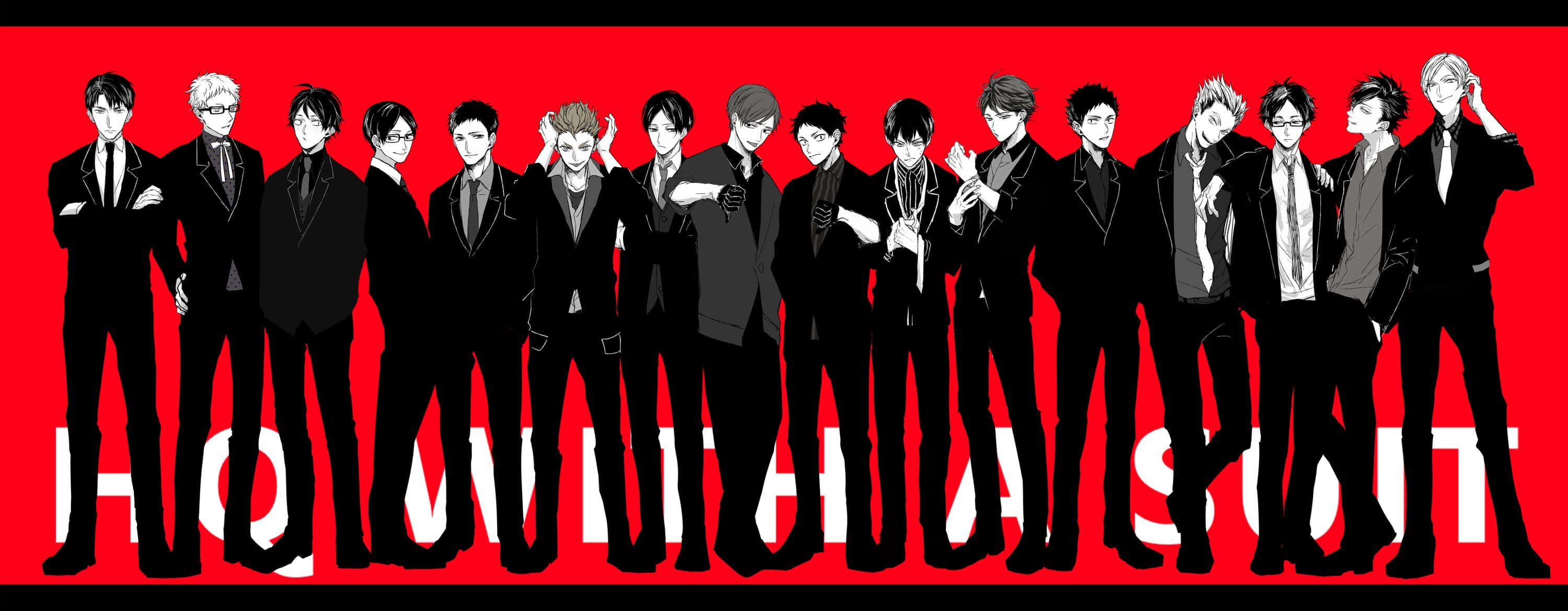 Haikyuu, anime men, black suits, 2K Desktop Wallpaper