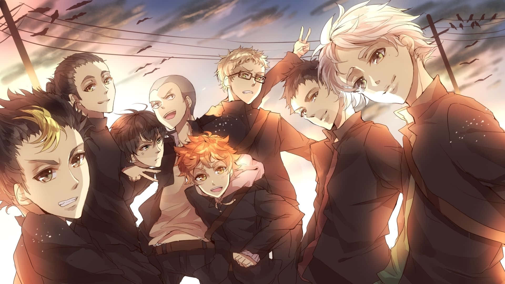 Haikyuu Laptop, anime boys, twilight sky, Full HD Desktop Wallpaper