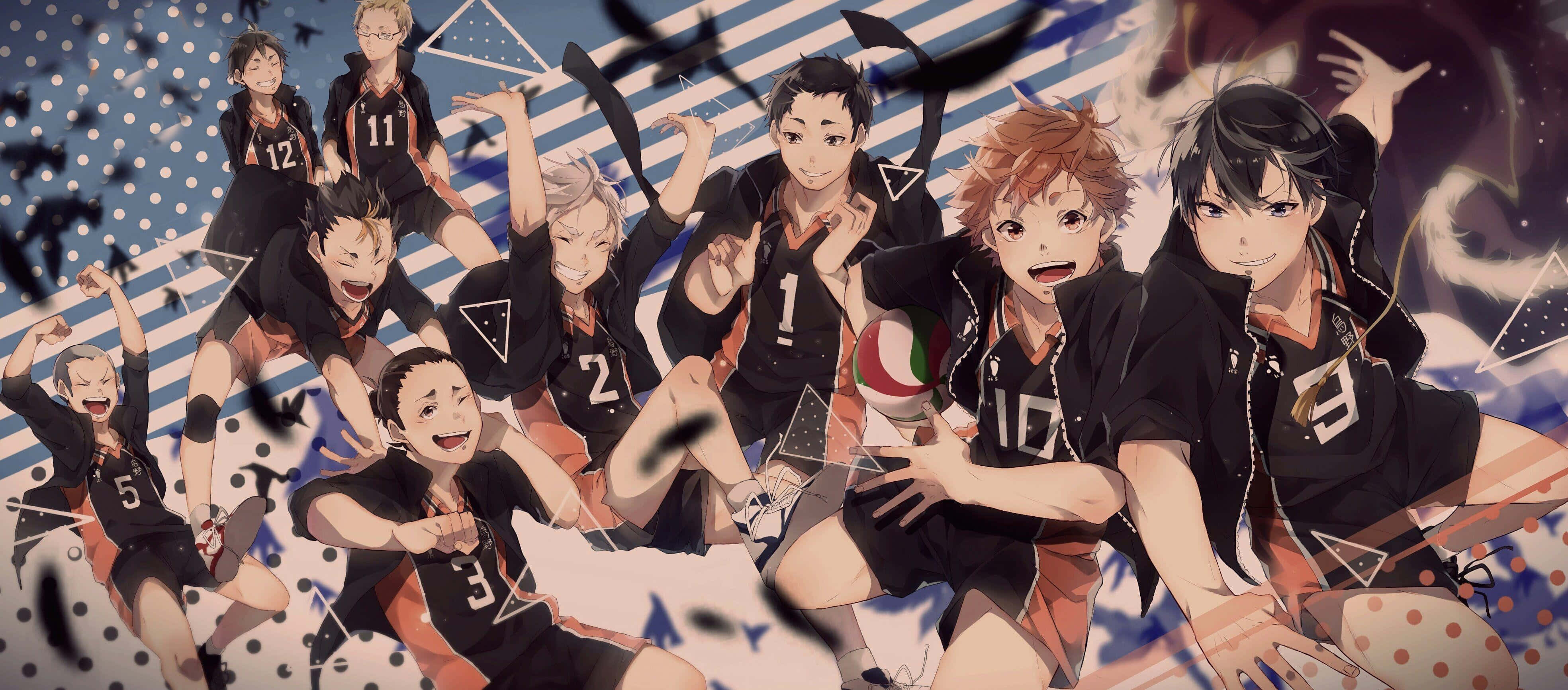 Haikyuu Laptop, anime volleyball players, black and orange uniforms, 4K Desktop Wallpaper