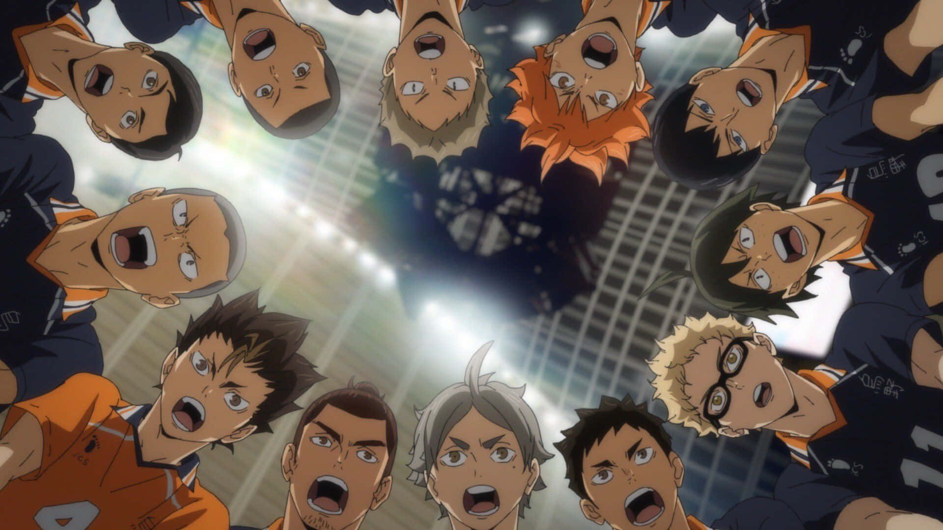 Haikyuu Laptop, anime volleyball players, huddle, Full HD Desktop Wallpaper