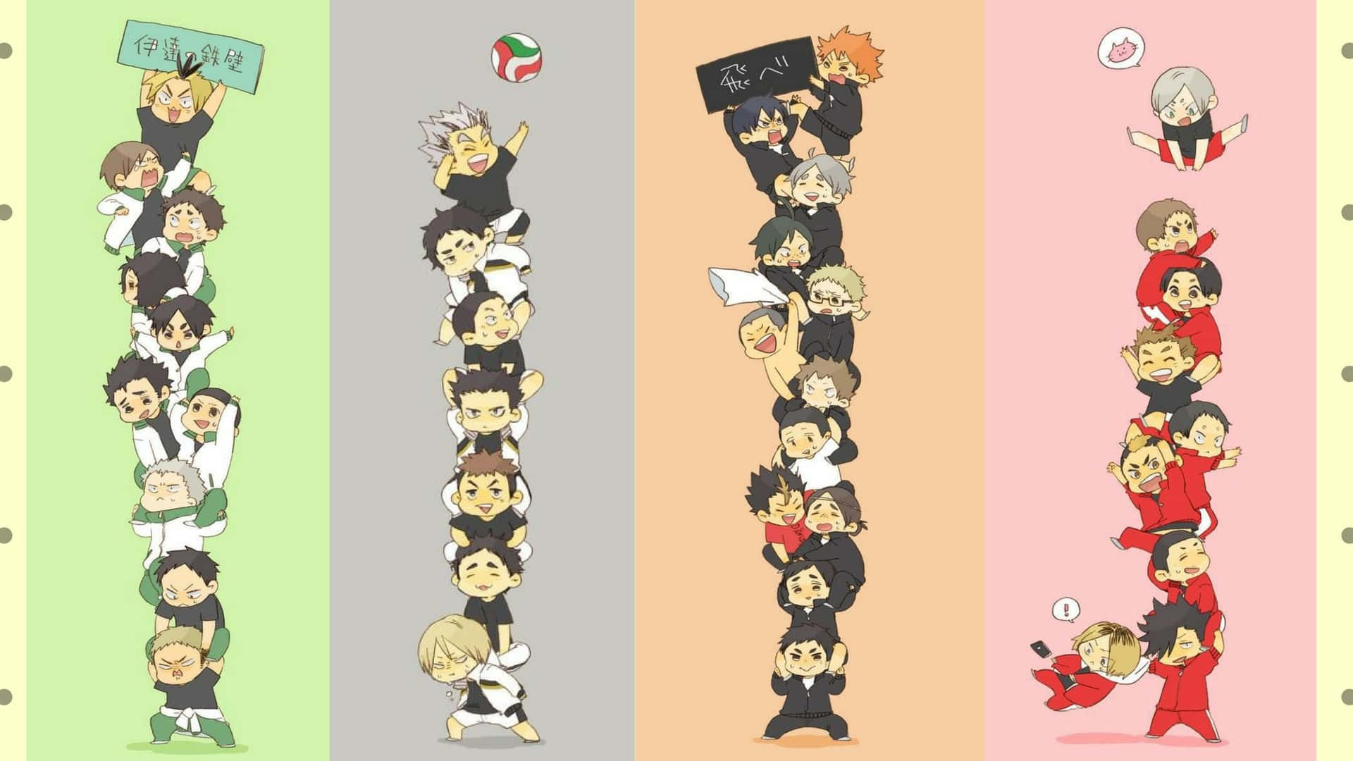 Haikyuu Nekoma, chibi anime characters, sports uniforms, Full HD Desktop Wallpaper