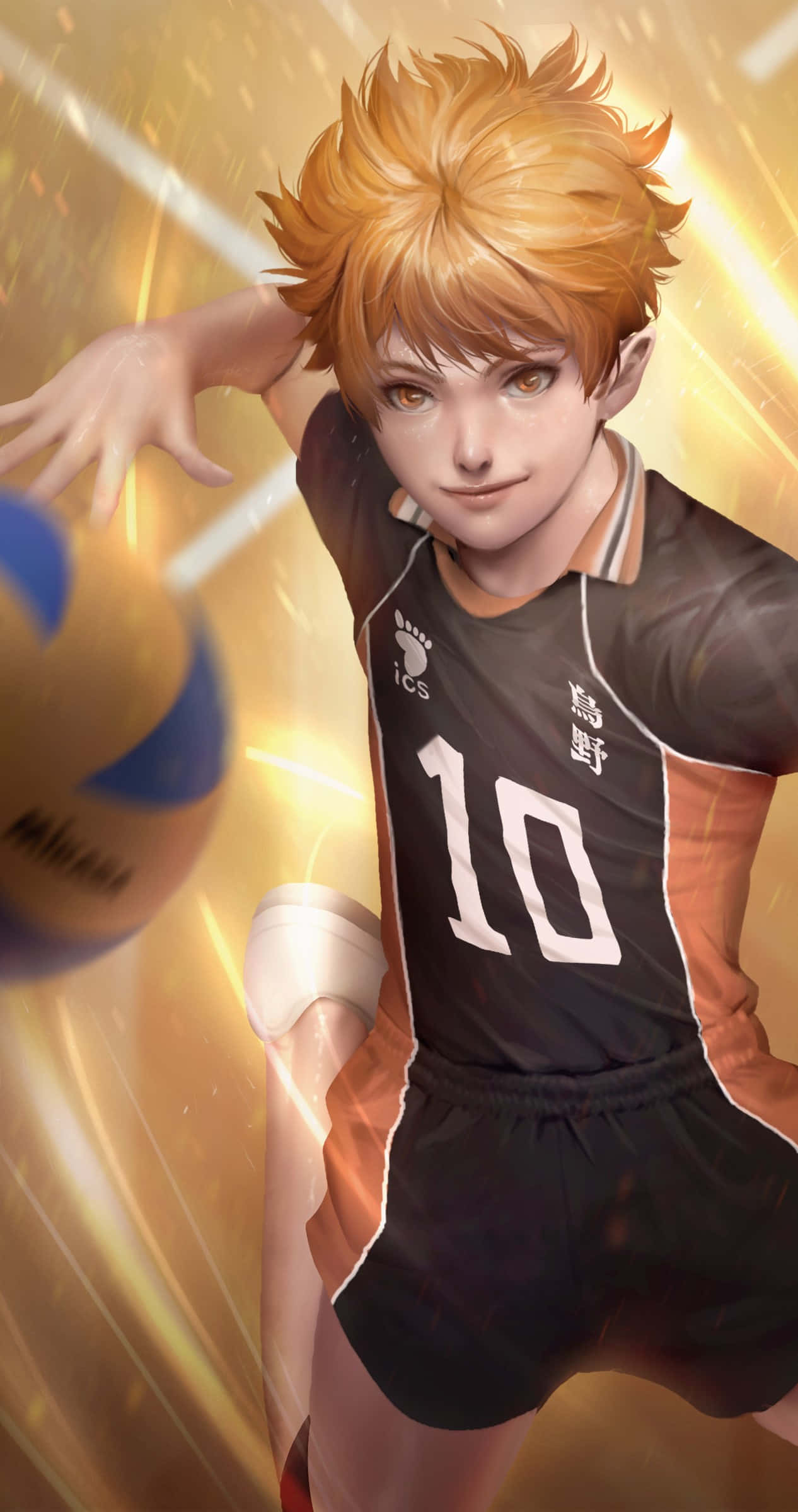 Haikyuu, spiky orange hair, black and orange jersey number 10, Full HD Phone Wallpaper
