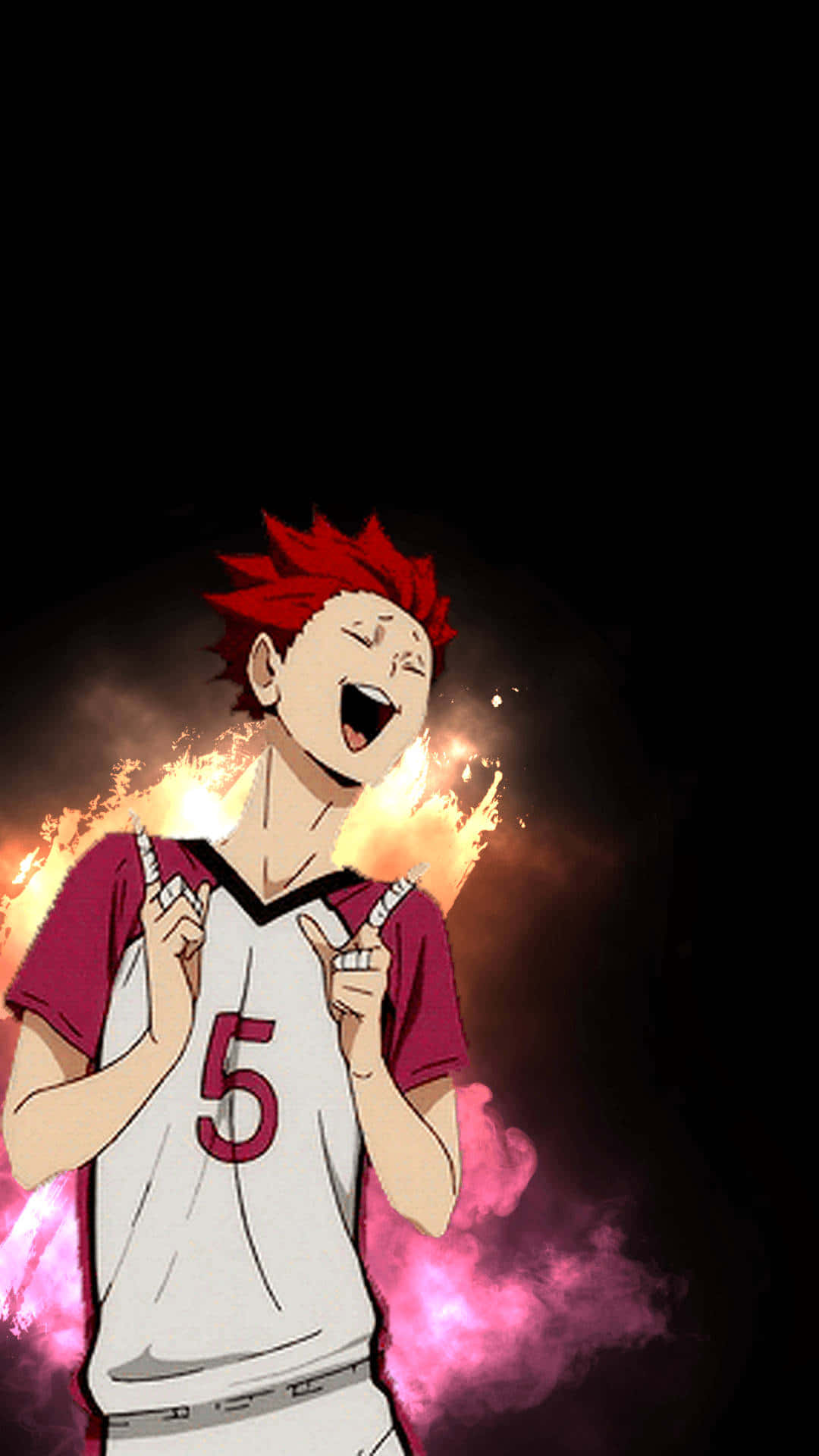 Haikyuu, fiery red-haired anime boy, white jersey with number 5, Full HD Phone Wallpaper
