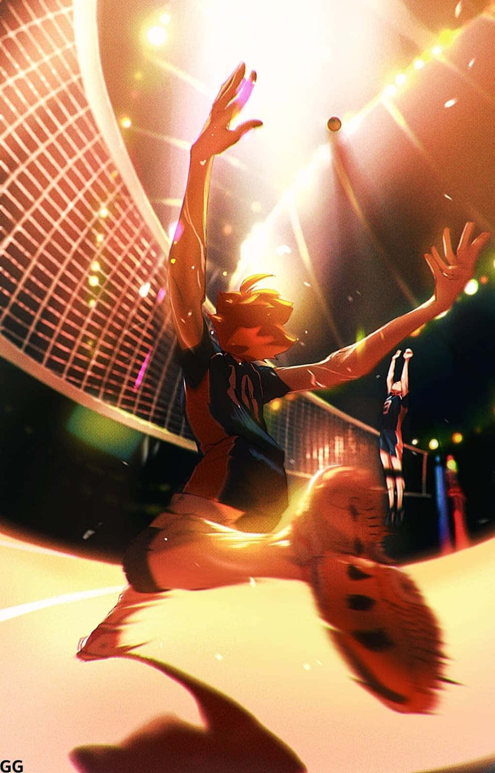 Haikyuu, volleyball spike, sunlit arena, HD Phone Wallpaper