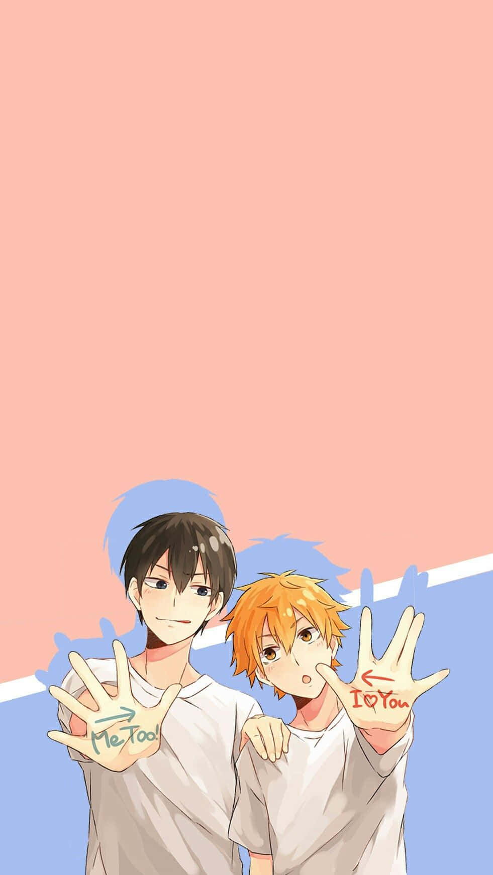 Haikyuu Team, soft pink and blue background, handwritten messages me too, HD Phone Wallpaper