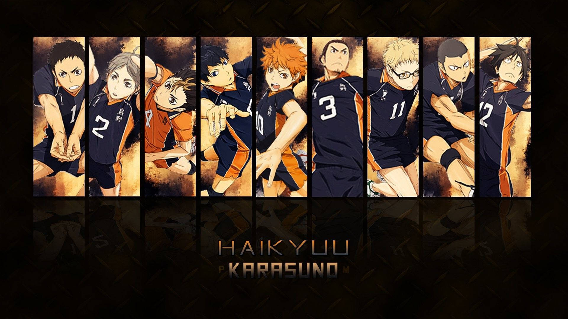 Haikyuu, anime volleyball players, fiery orange and dark blue uniforms, Full HD Desktop Wallpaper