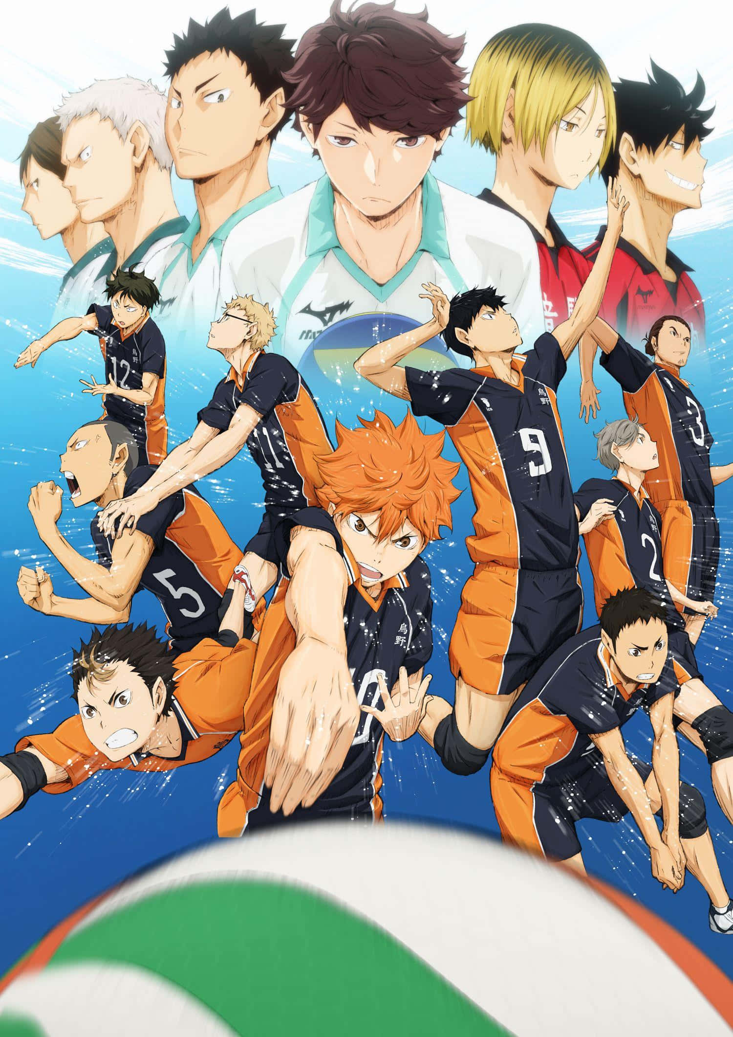 Haikyuu Team, orange and white uniforms, volleyball, Full HD Phone Wallpaper