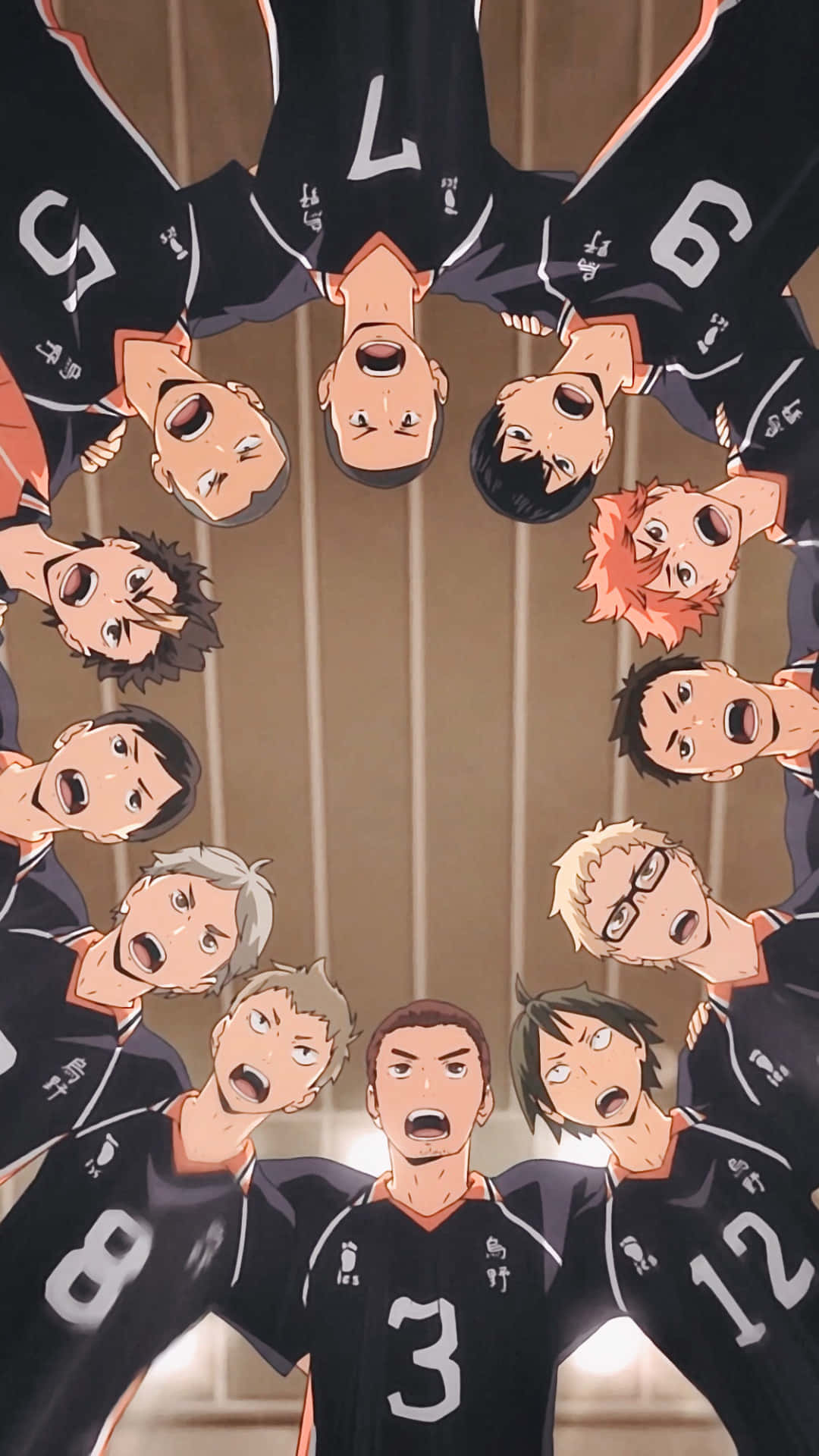 Haikyuu Team, black jerseys, gymnasium, Full HD Phone Wallpaper