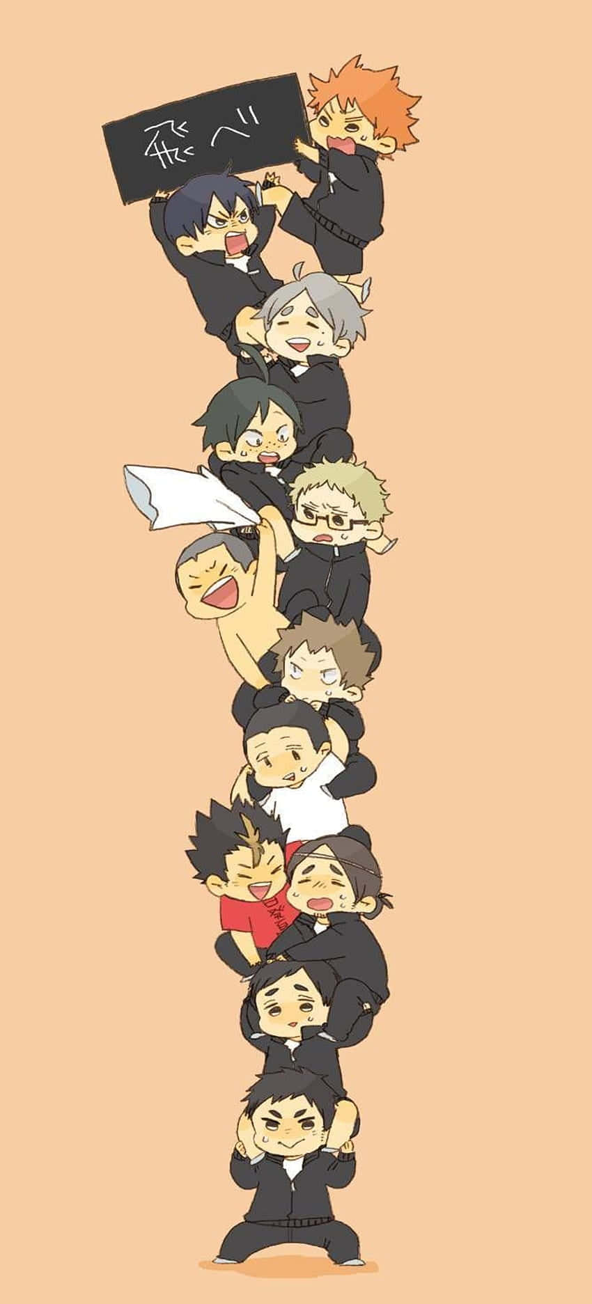 Haikyuu Team, chibi anime characters, black suits, HD Phone Wallpaper