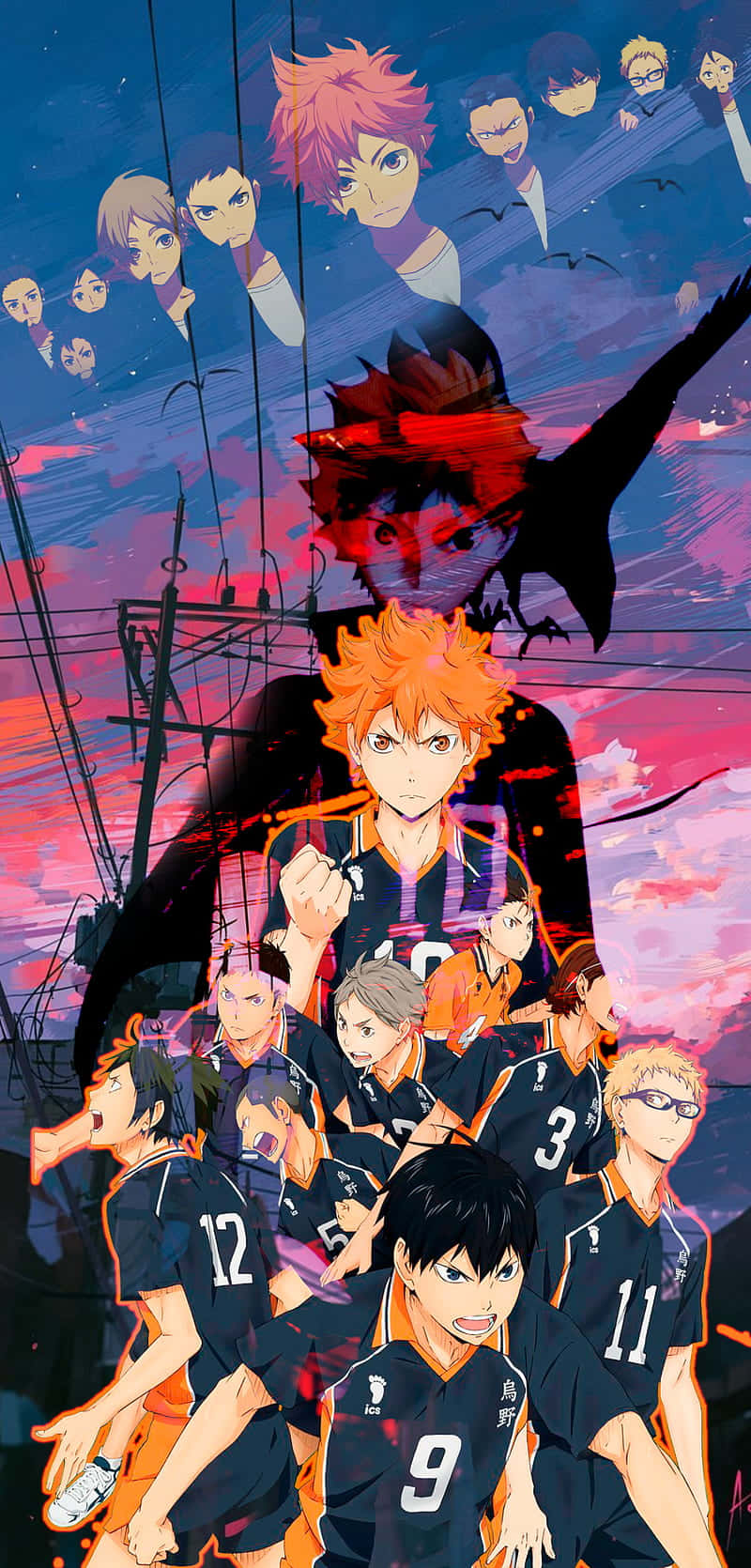 Haikyuu Team, sunset, twilight sky, HD Phone Wallpaper
