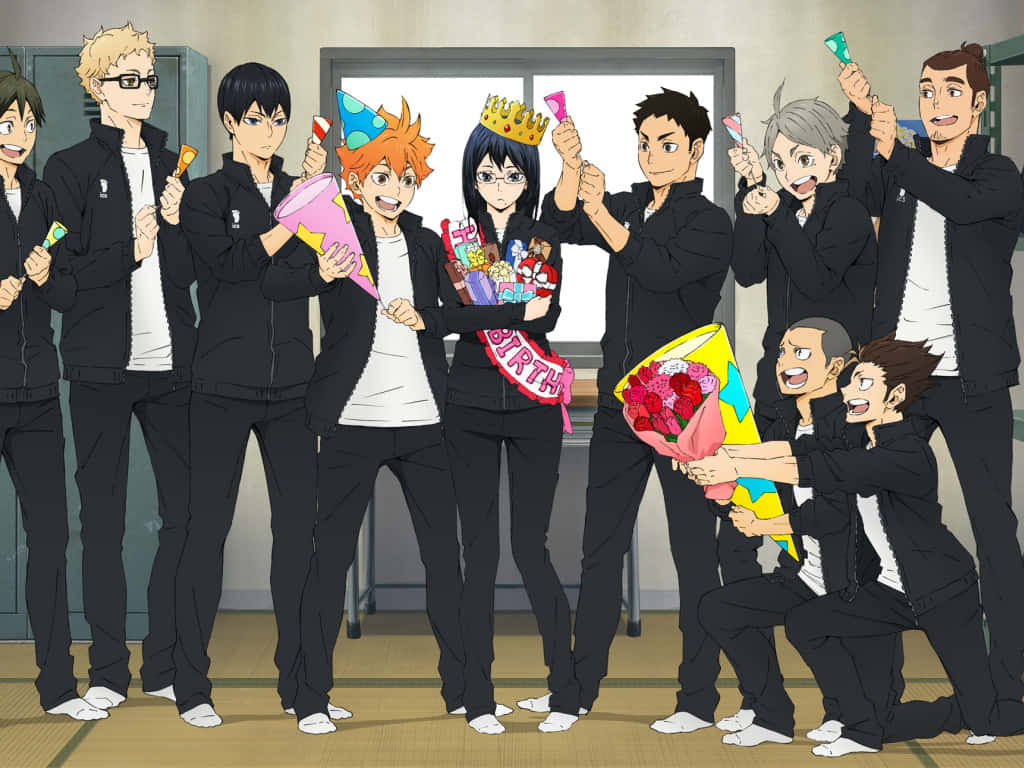 Haikyuu Team, black tracksuits, birthday, SD Desktop Wallpaper
