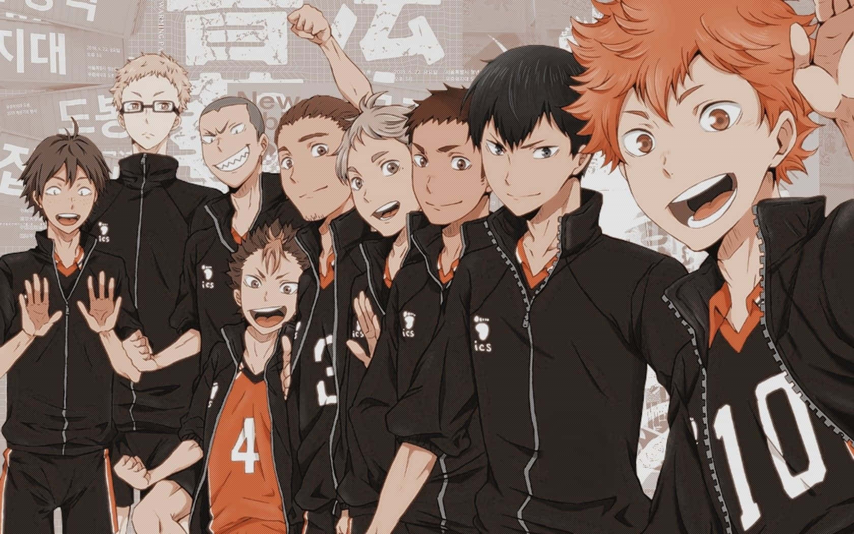 Haikyuu, black and orange uniforms, young male volleyball players, HD Desktop Wallpaper