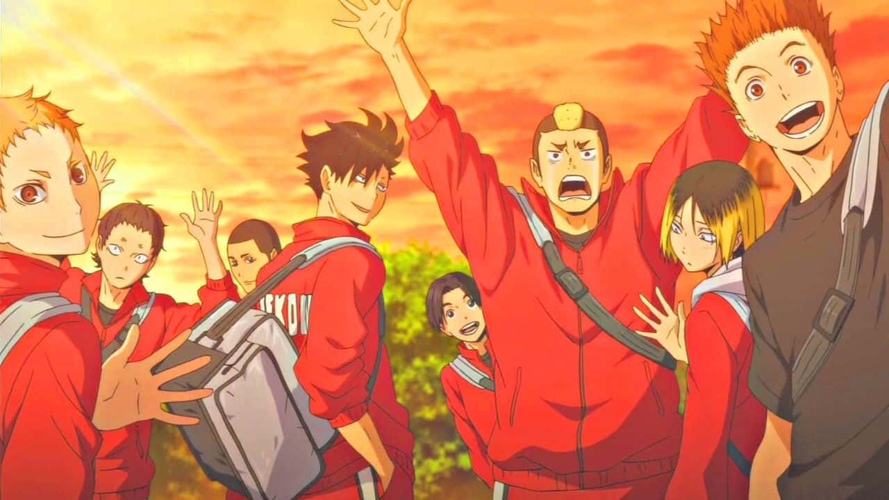 Haikyuu, anime volleyball players, red jackets, HD Desktop Wallpaper