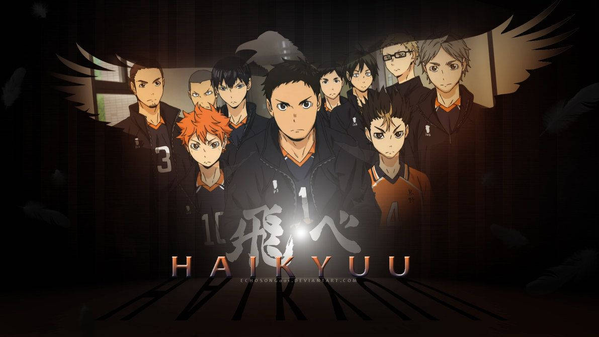 Haikyuu, dark room, glowing text, SD Desktop Wallpaper
