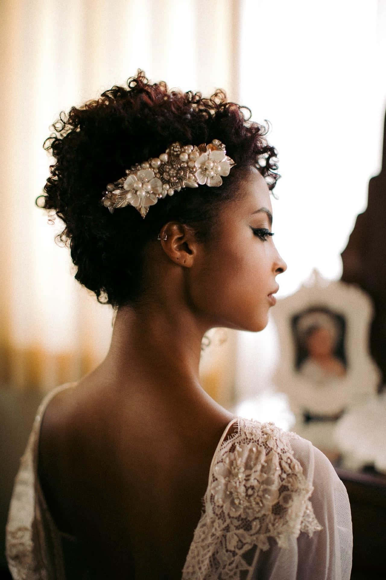 bride, delicate floral headpiece, lace gown, Full HD Phone Wallpaper