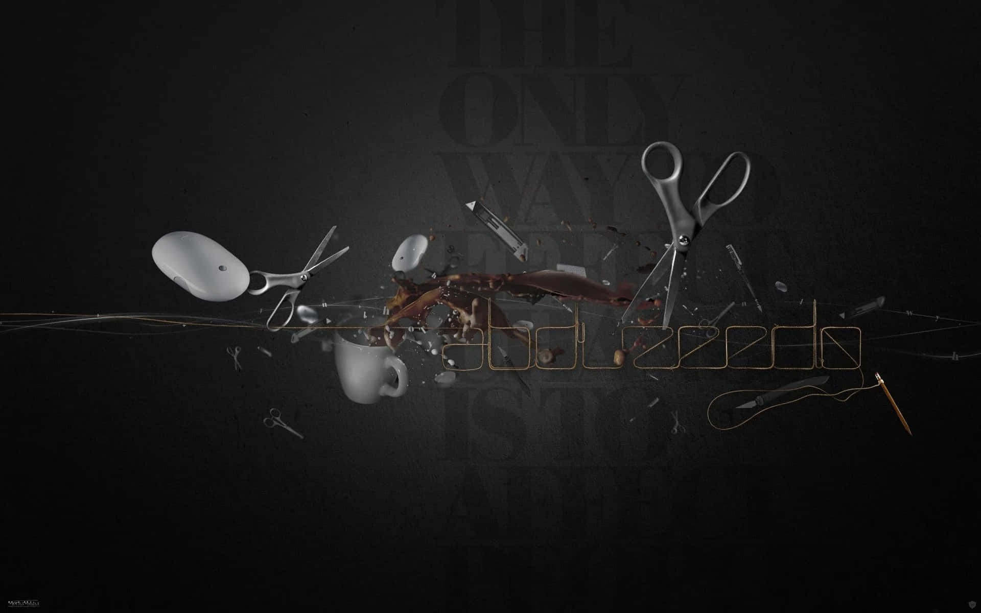 scissors, coffee cups, wires, Full HD Desktop Wallpaper