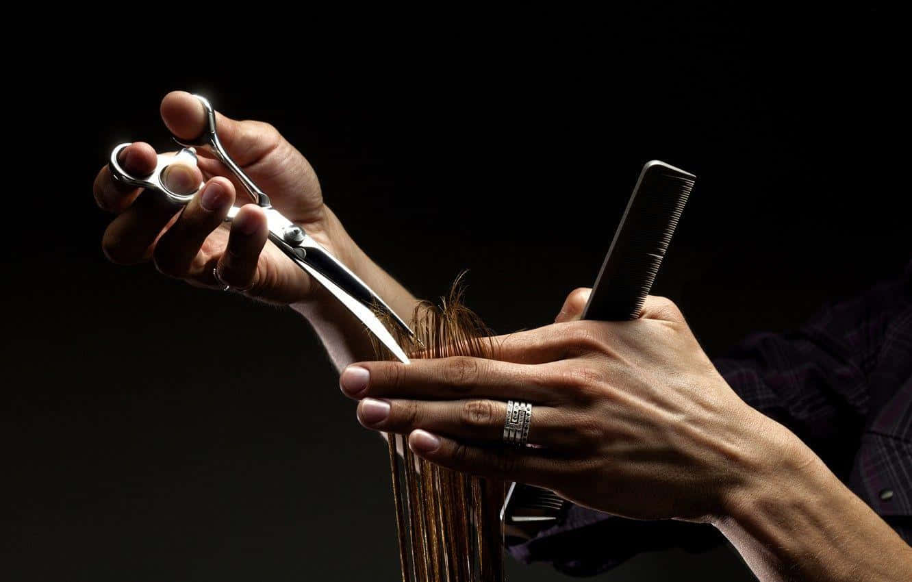 silver scissors, black comb, brown hair, HD Desktop Wallpaper