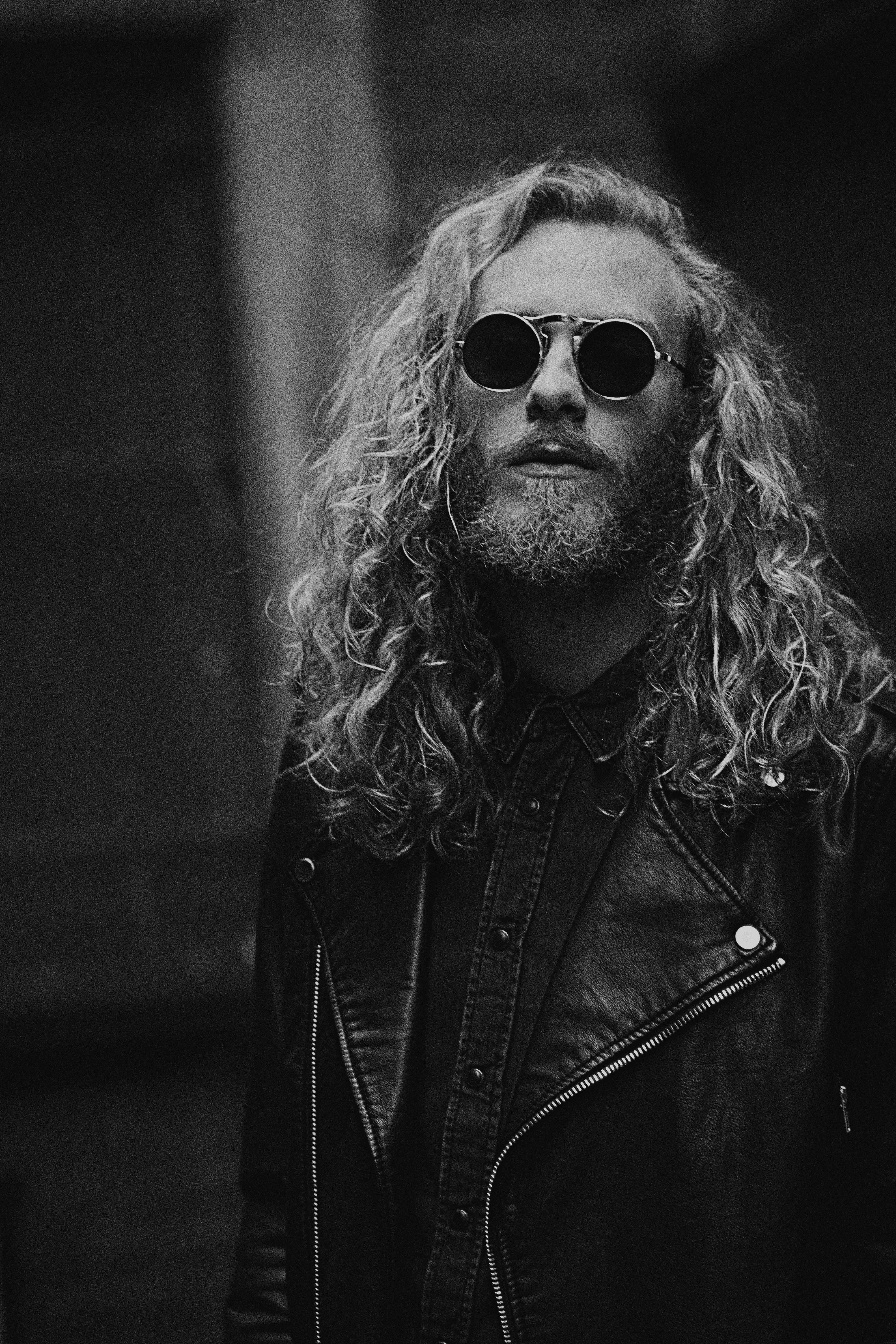 long curly hair, sunglasses, leather jacket, 4K Phone Wallpaper
