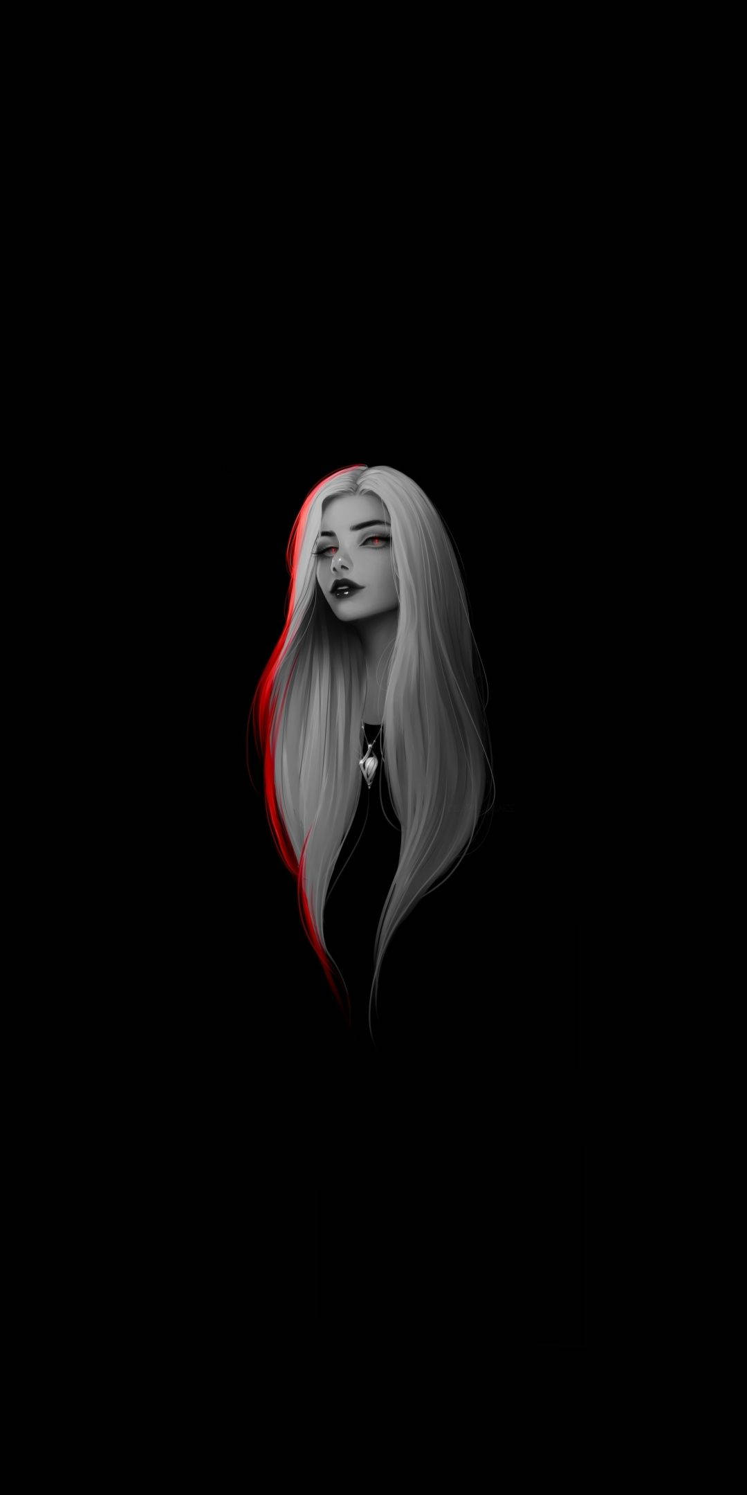 long white hair, silver hair, vivid red streaks, Full HD Phone Wallpaper