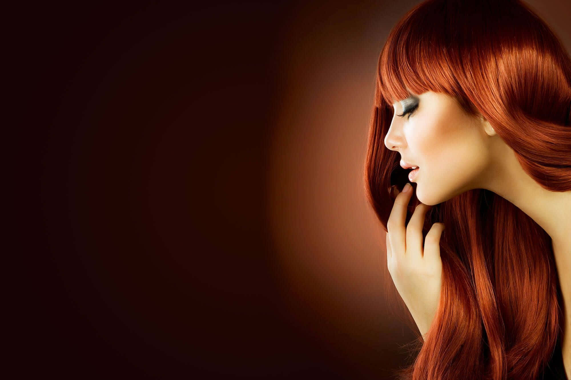 haircare 2000, vibrant red hair, dark gradient background, Full HD Desktop Wallpaper