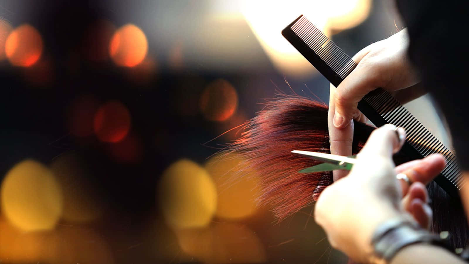 Haircare, vibrant red hair, scissors, HD Desktop Wallpaper