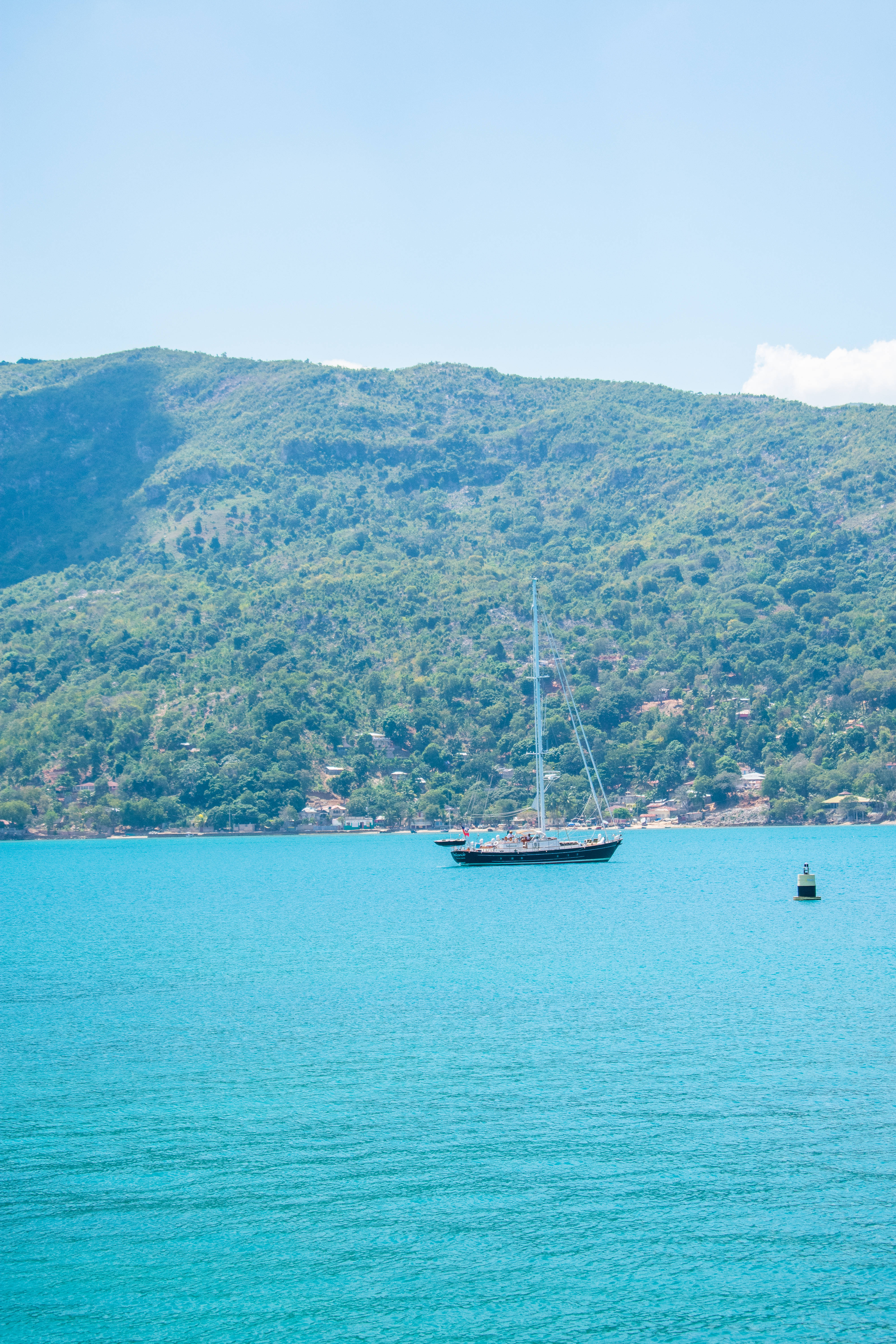 Haiti, turquoise waters, sailboat, 5K Phone Wallpaper
