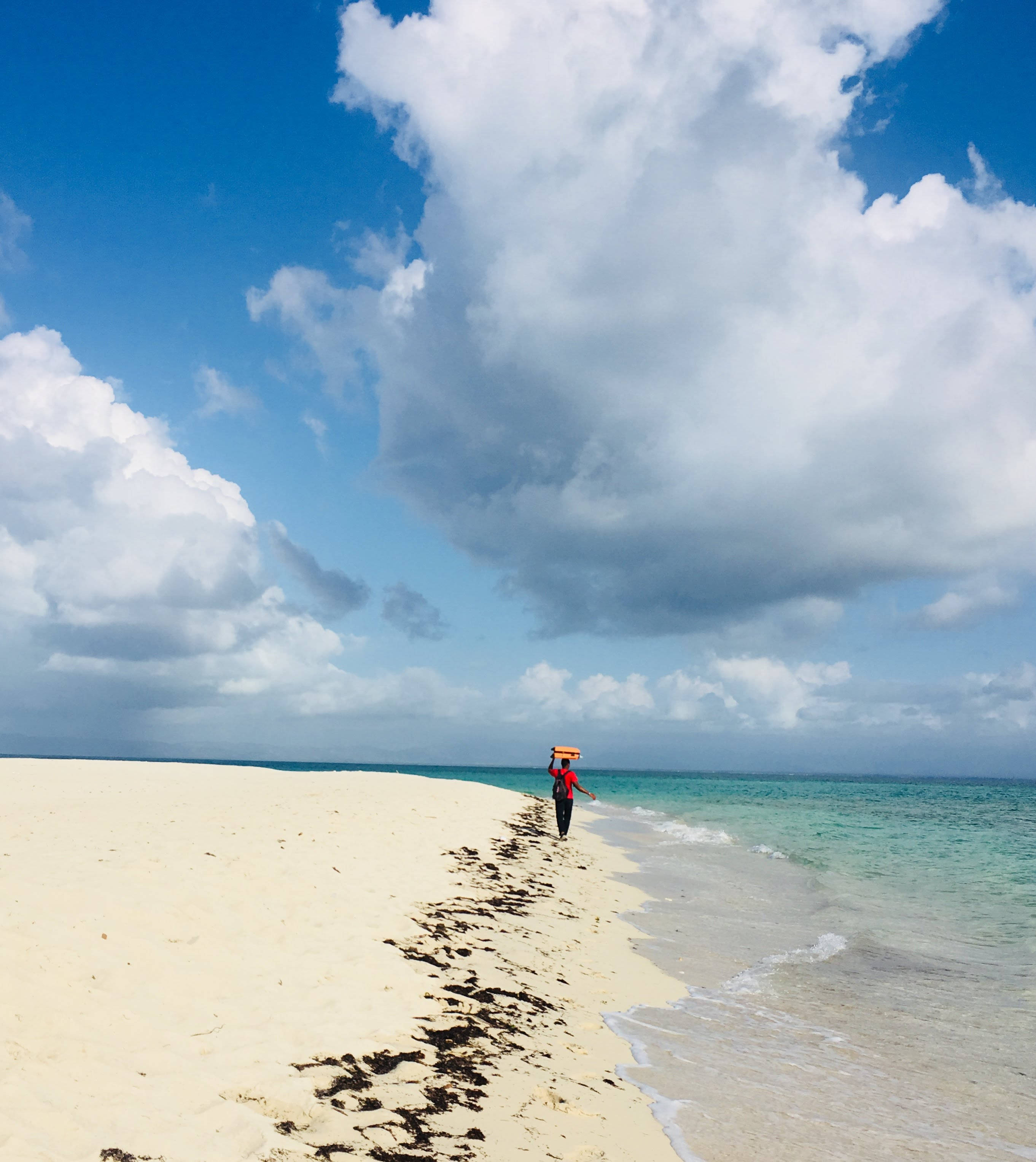 Haiti, red, pristine white sand beach, 2K Phone Wallpaper