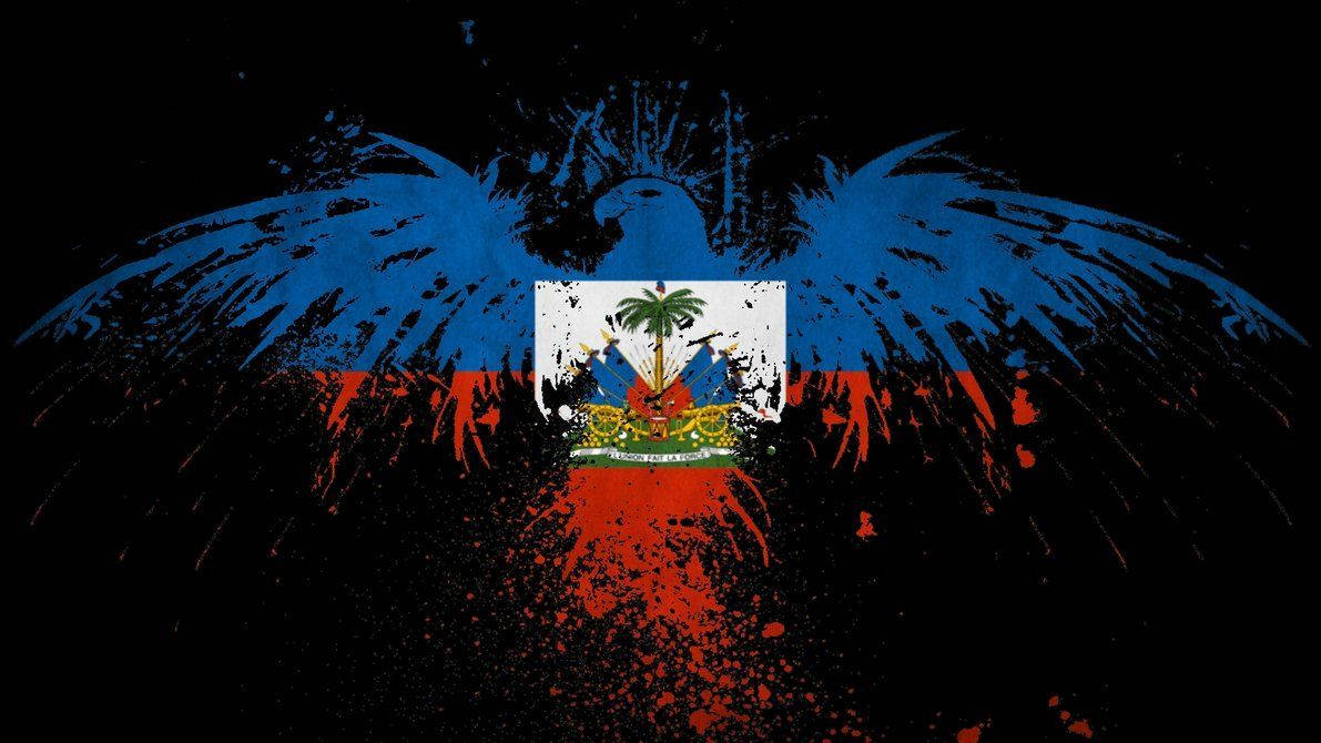 Haiti flag, black background, blue paint splatters, SD Desktop Wallpaper