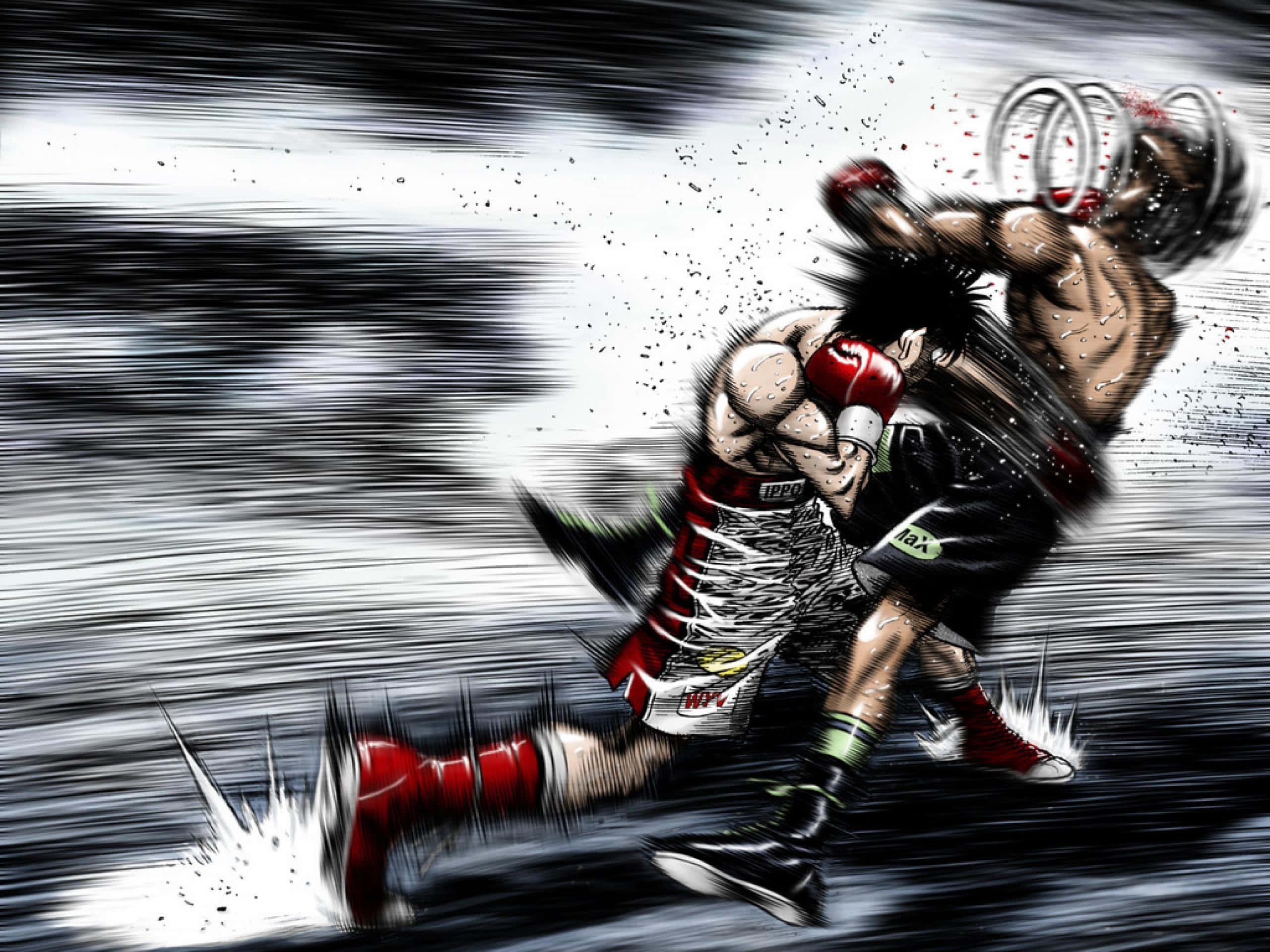 Hajime no Ippo, dynamic punch impact, anime-style fight, 2K Desktop Wallpaper