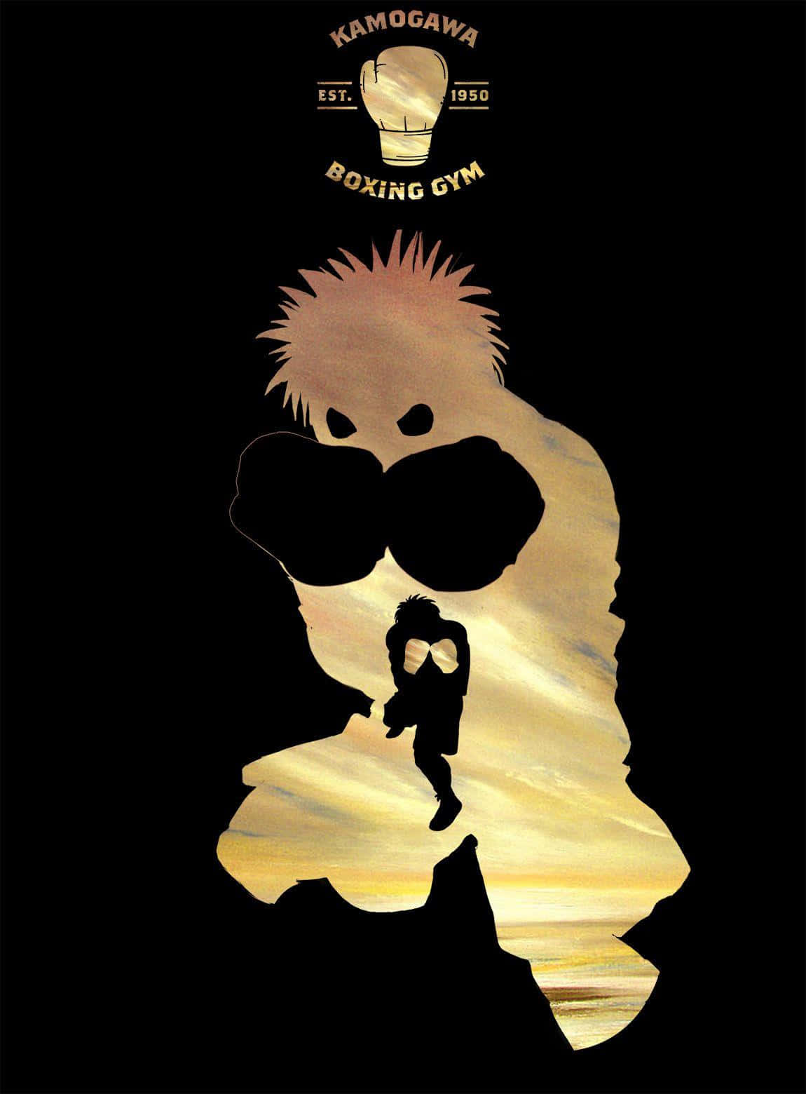 Hajime no Ippo, boxer's silhouette, giant boxing glove, HD Phone Wallpaper