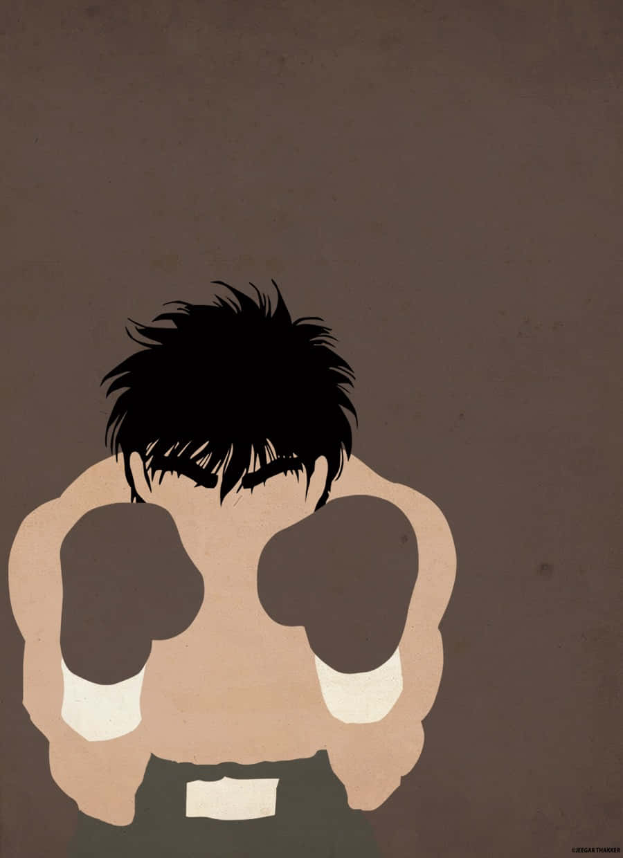Hajime no Ippo, minimalist silhouette, boxer in fighting stance, SD Phone Wallpaper