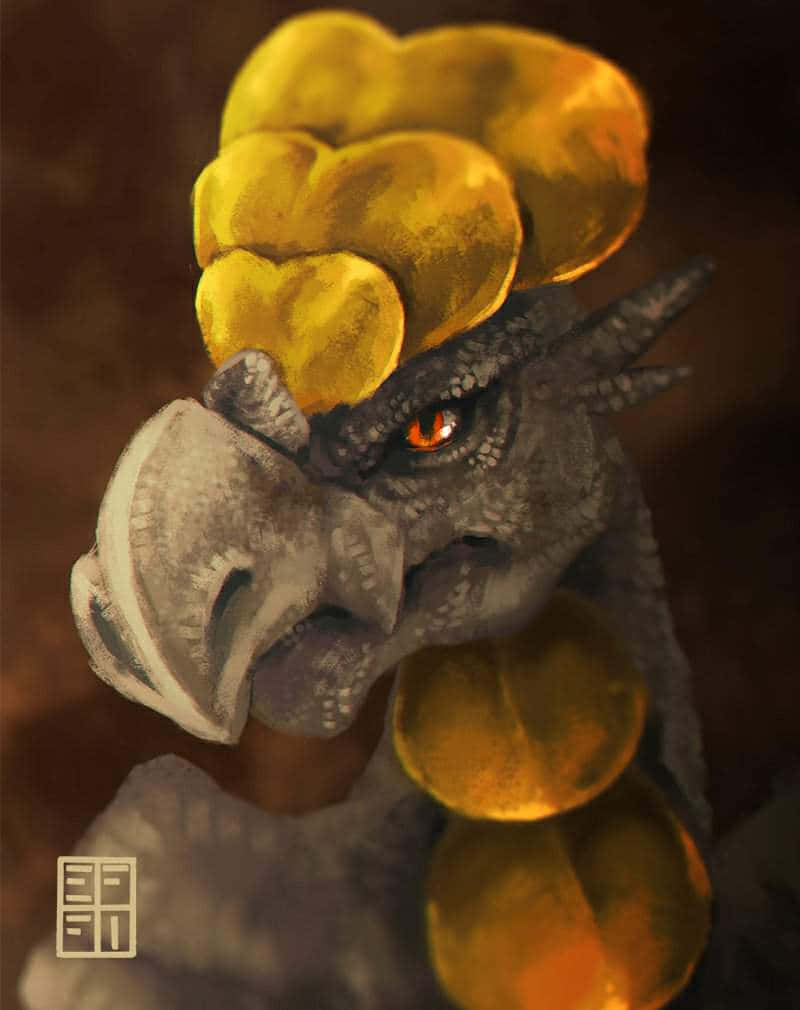 Hakamo-o, glowing orange eyes, golden coin-like scales, SD Phone Wallpaper