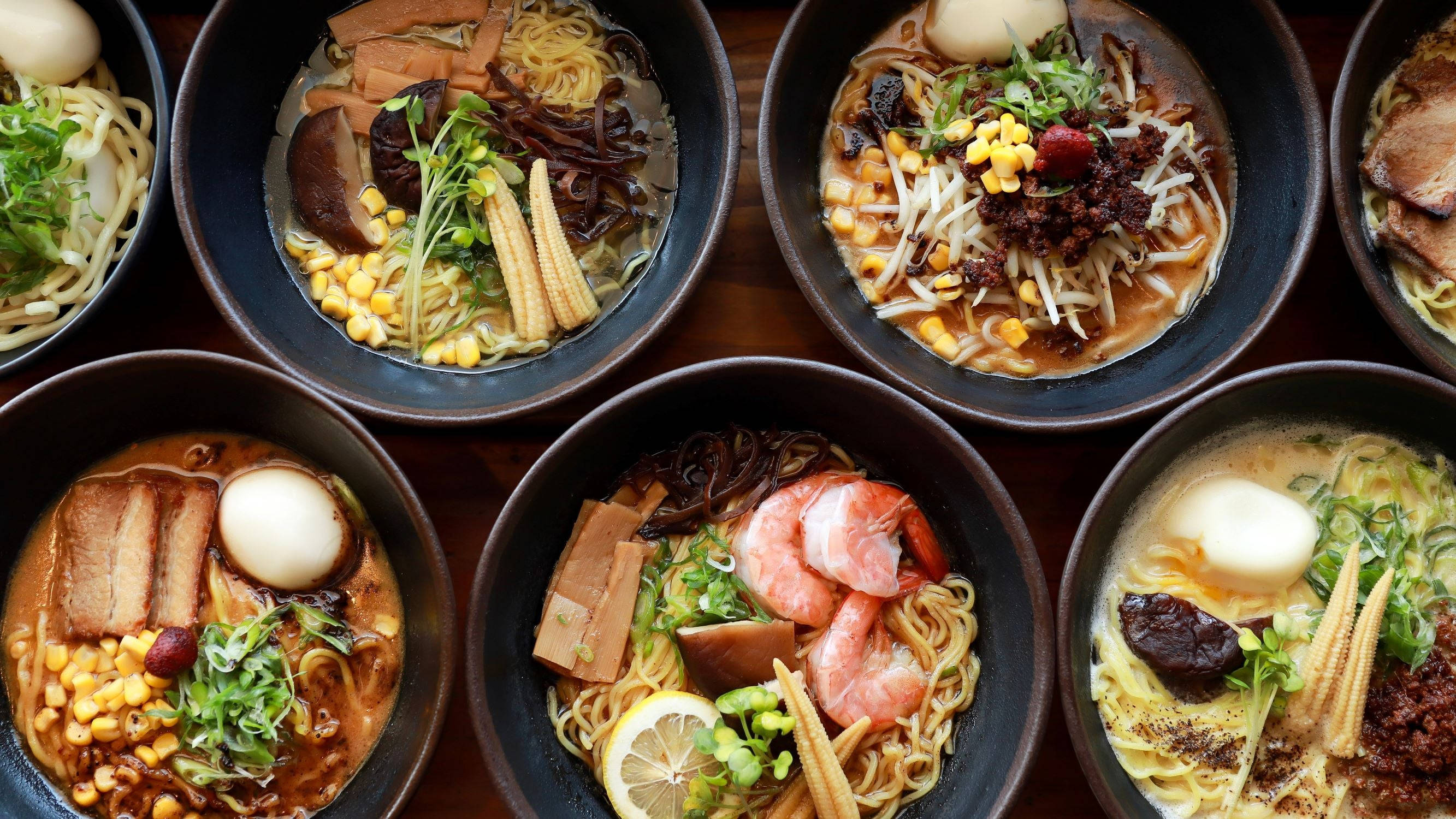Hakata Ramen, bowls of ramen, shrimp, 2K Desktop Wallpaper