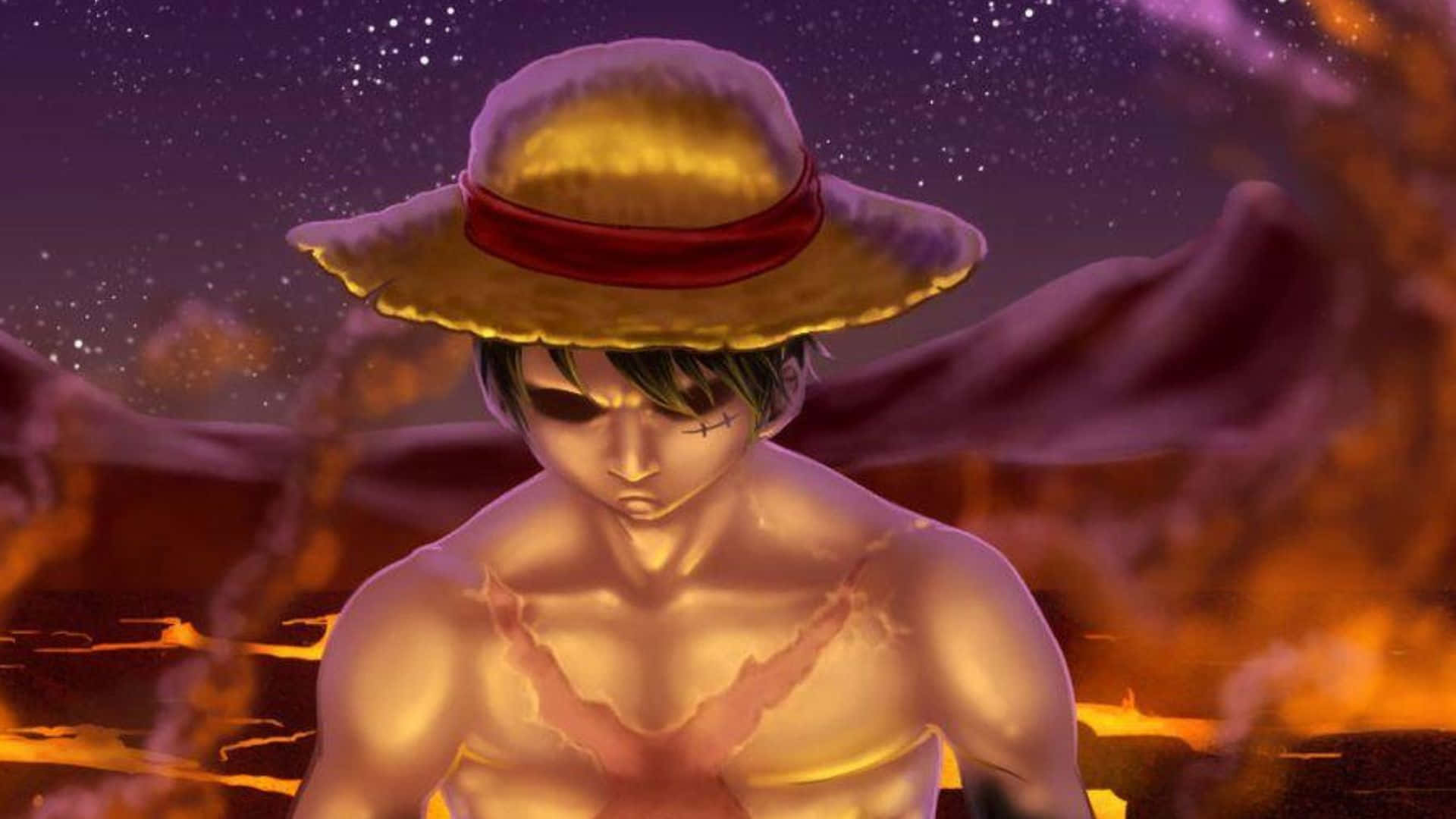 Haki, straw hat, fiery volcanic landscape, Full HD Desktop Wallpaper
