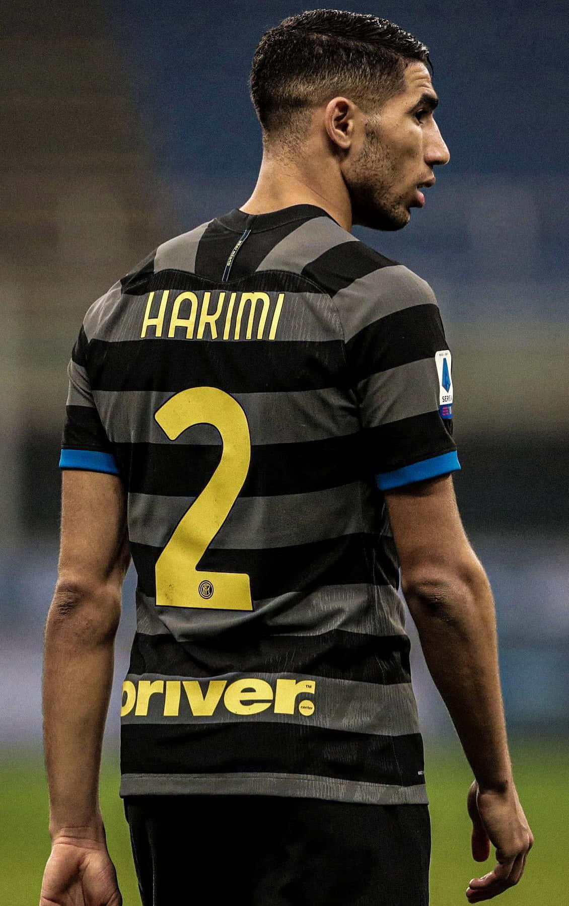 Hakimi, black and gray striped jersey, yellow number two, HD Phone Wallpaper