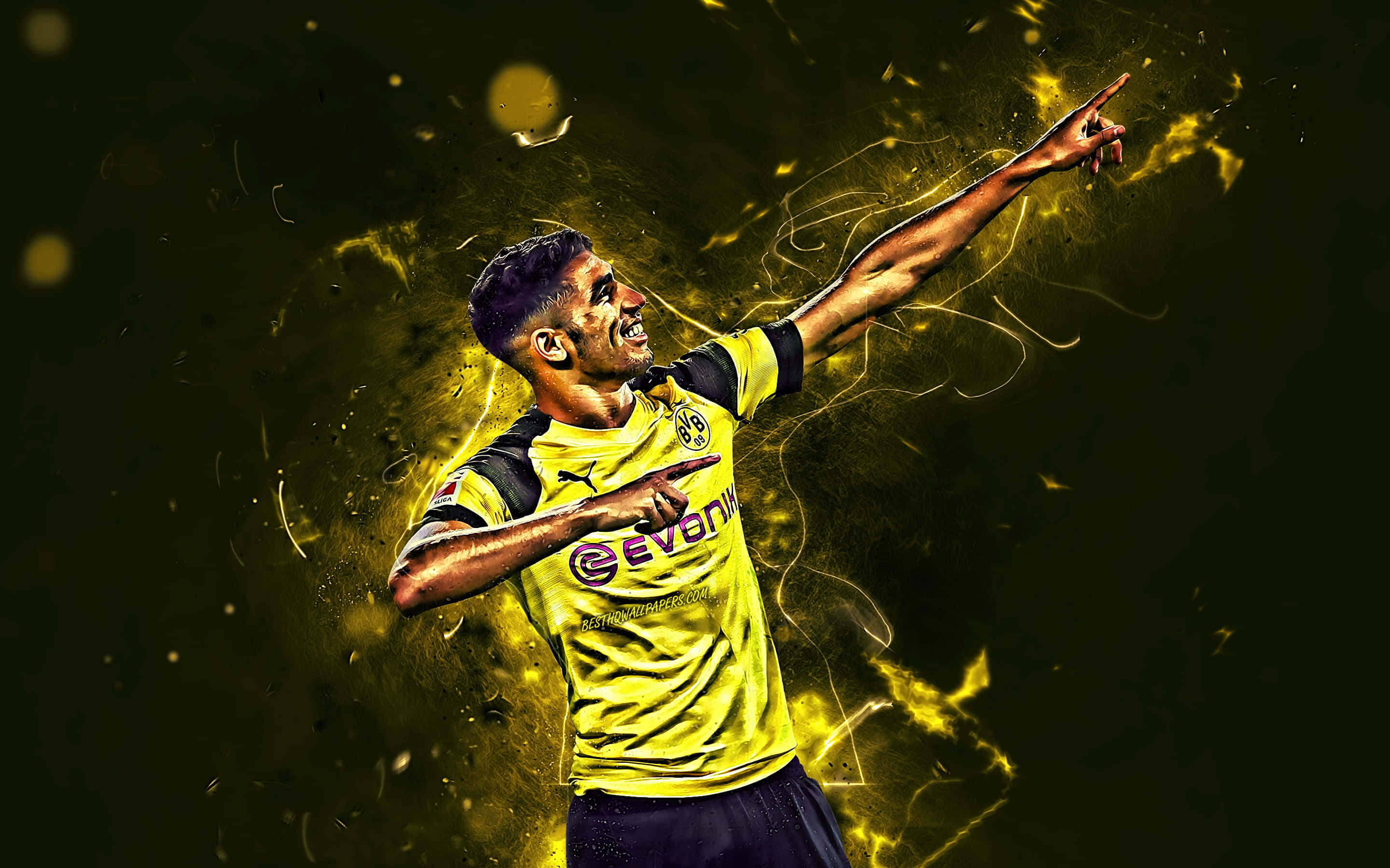 Hakimi, yellow jersey, golden energy, 2K Desktop Wallpaper
