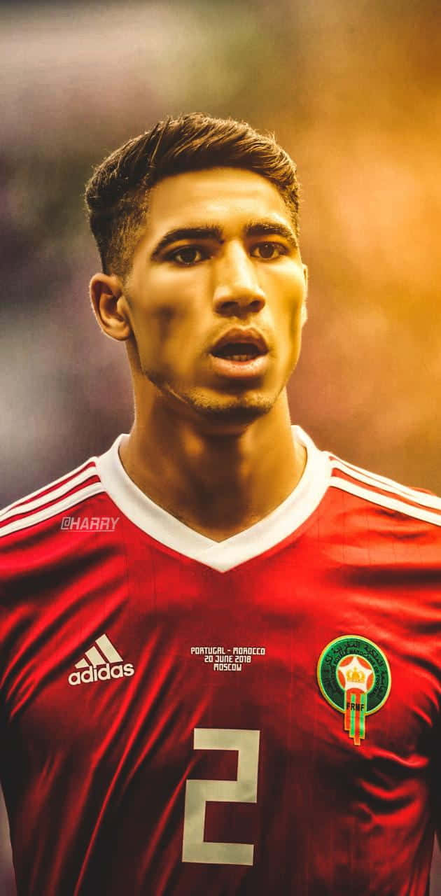 Hakimi, red jersey, number two, HD Phone Wallpaper