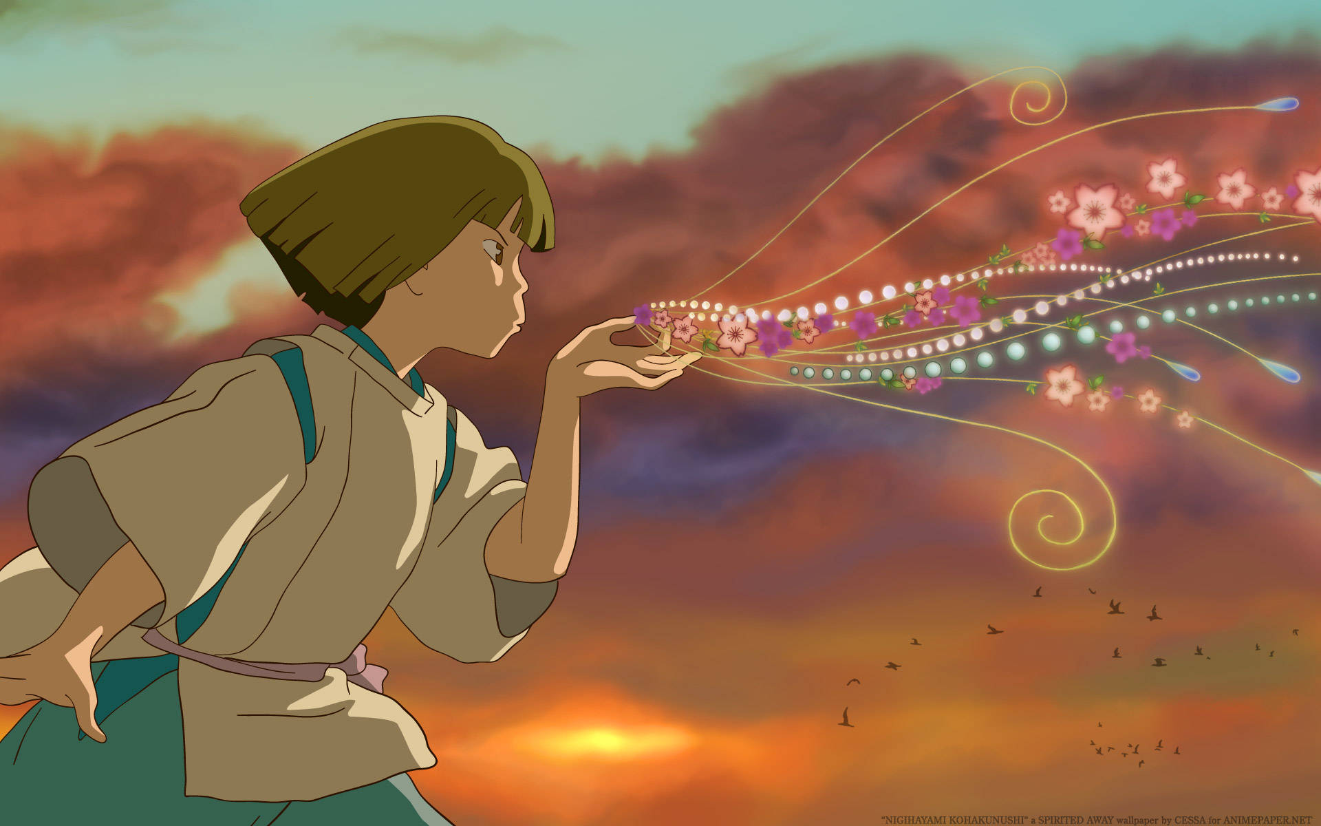 Haku, Spirited Away, vibrant sunset sky, Full HD Desktop Wallpaper