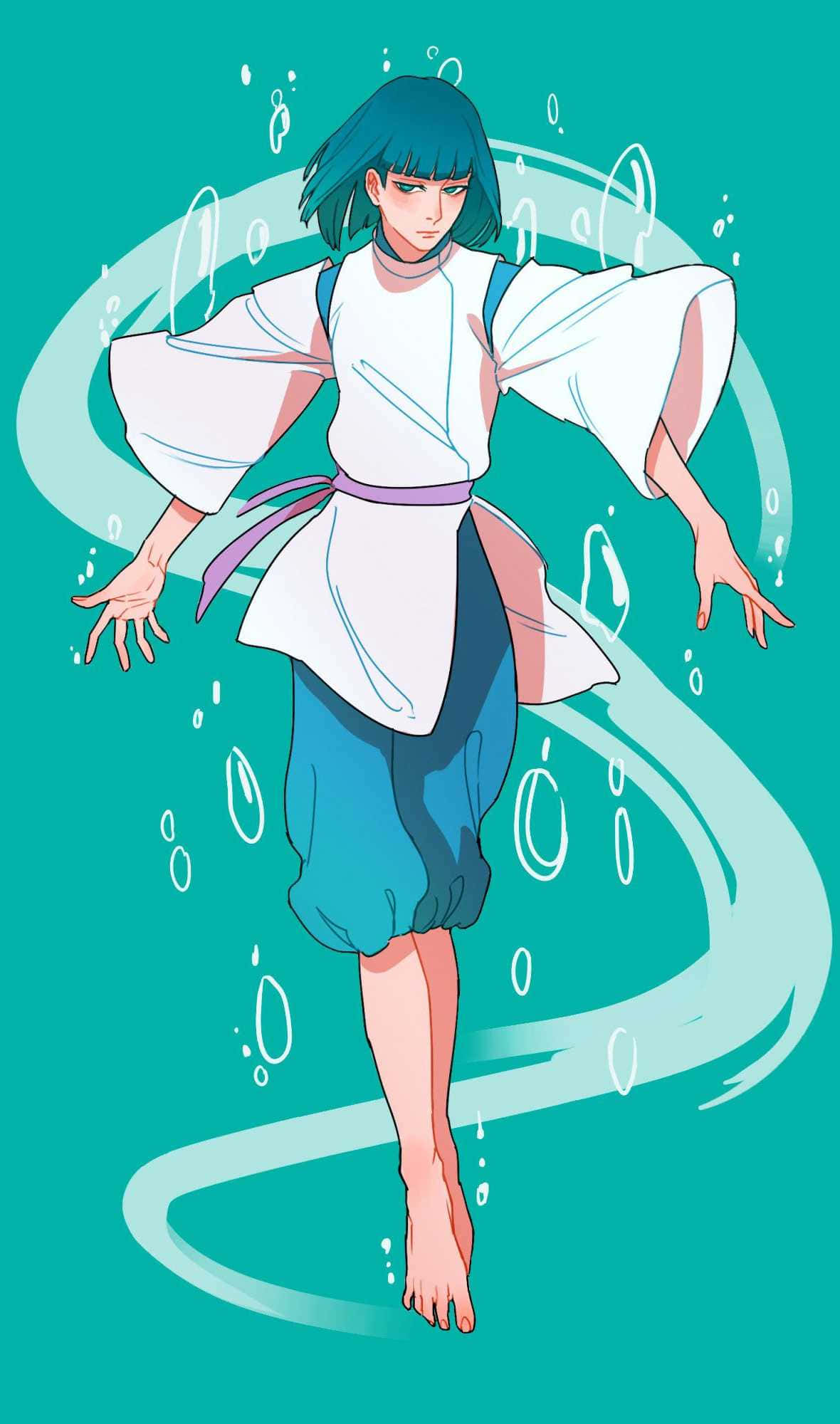 Haku Spirited Away, teal hair, white robe, Full HD Phone Wallpaper