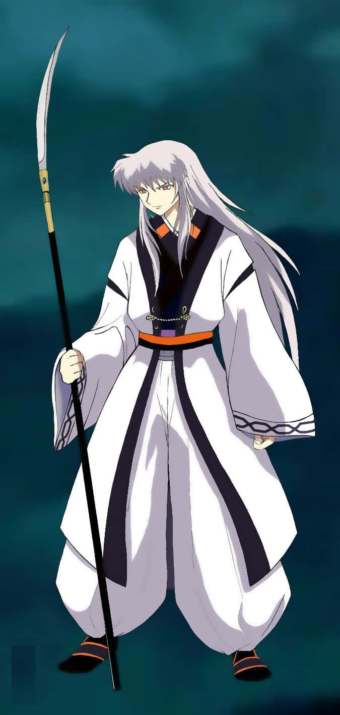 Hakudoshi, silver-haired anime warrior, white and black robes, HD Phone Wallpaper