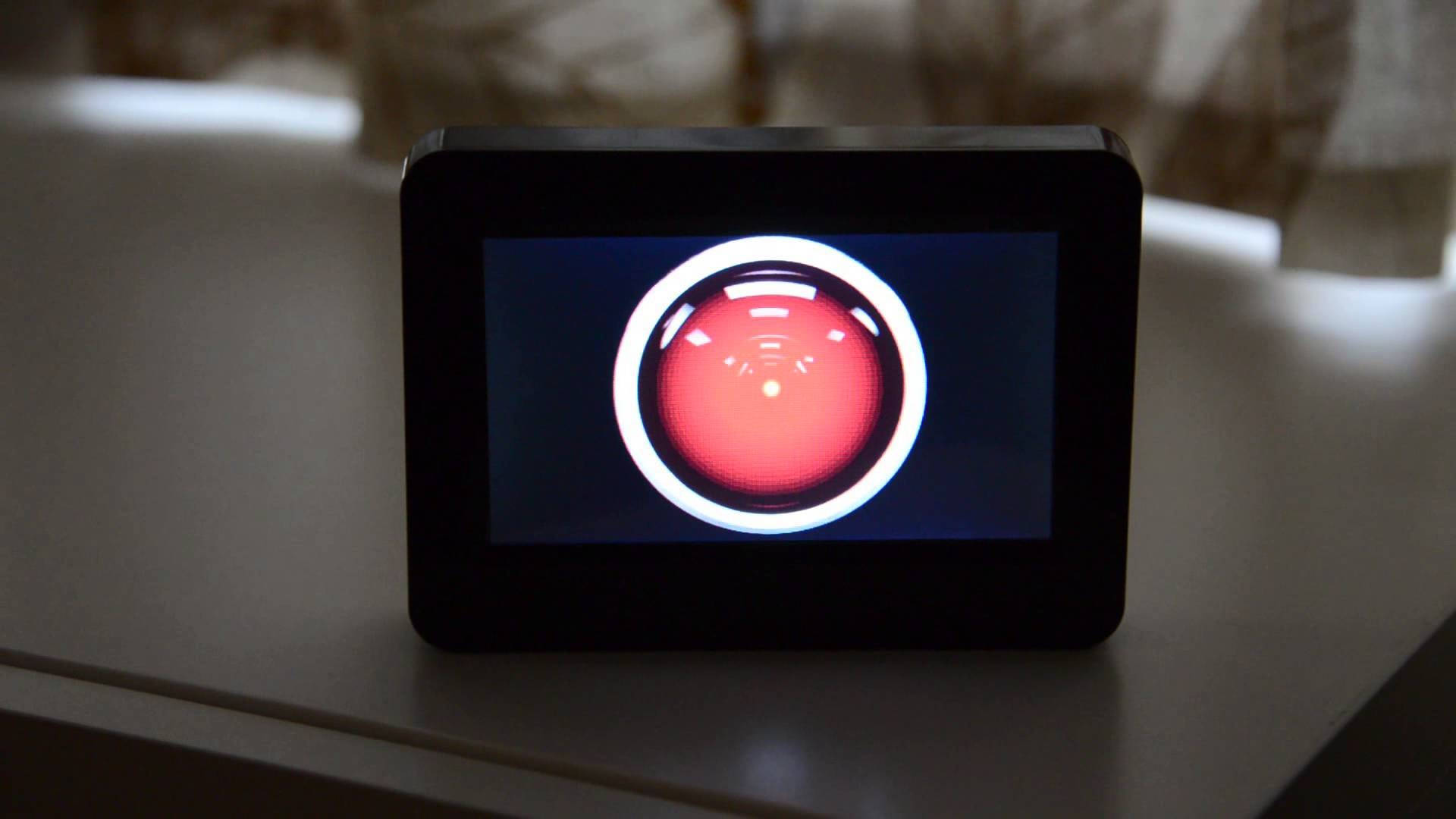 HAL 9000, black digital device, glowing red eye icon, Full HD Desktop Wallpaper