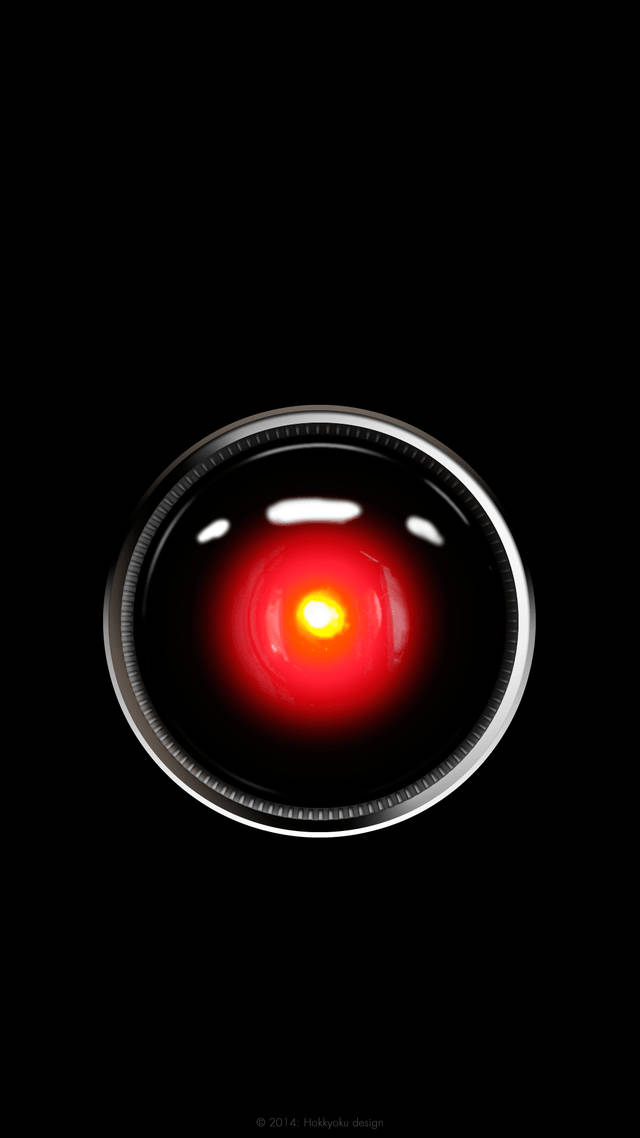 Hal 9000, glowing red eye, bright yellow center, SD Phone Wallpaper