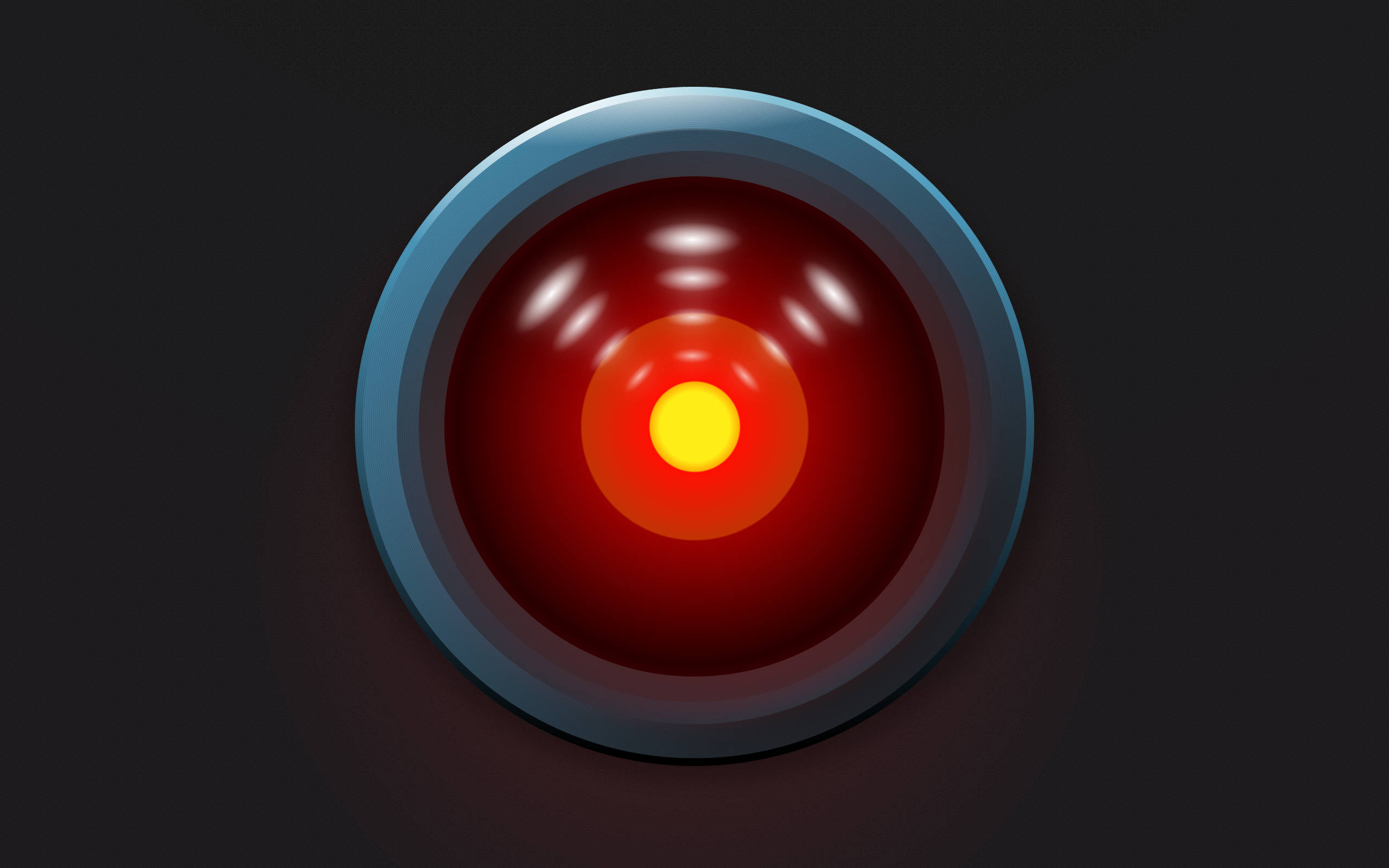 Hal 9000, red eye, glowing red circular button, 2K Desktop Wallpaper