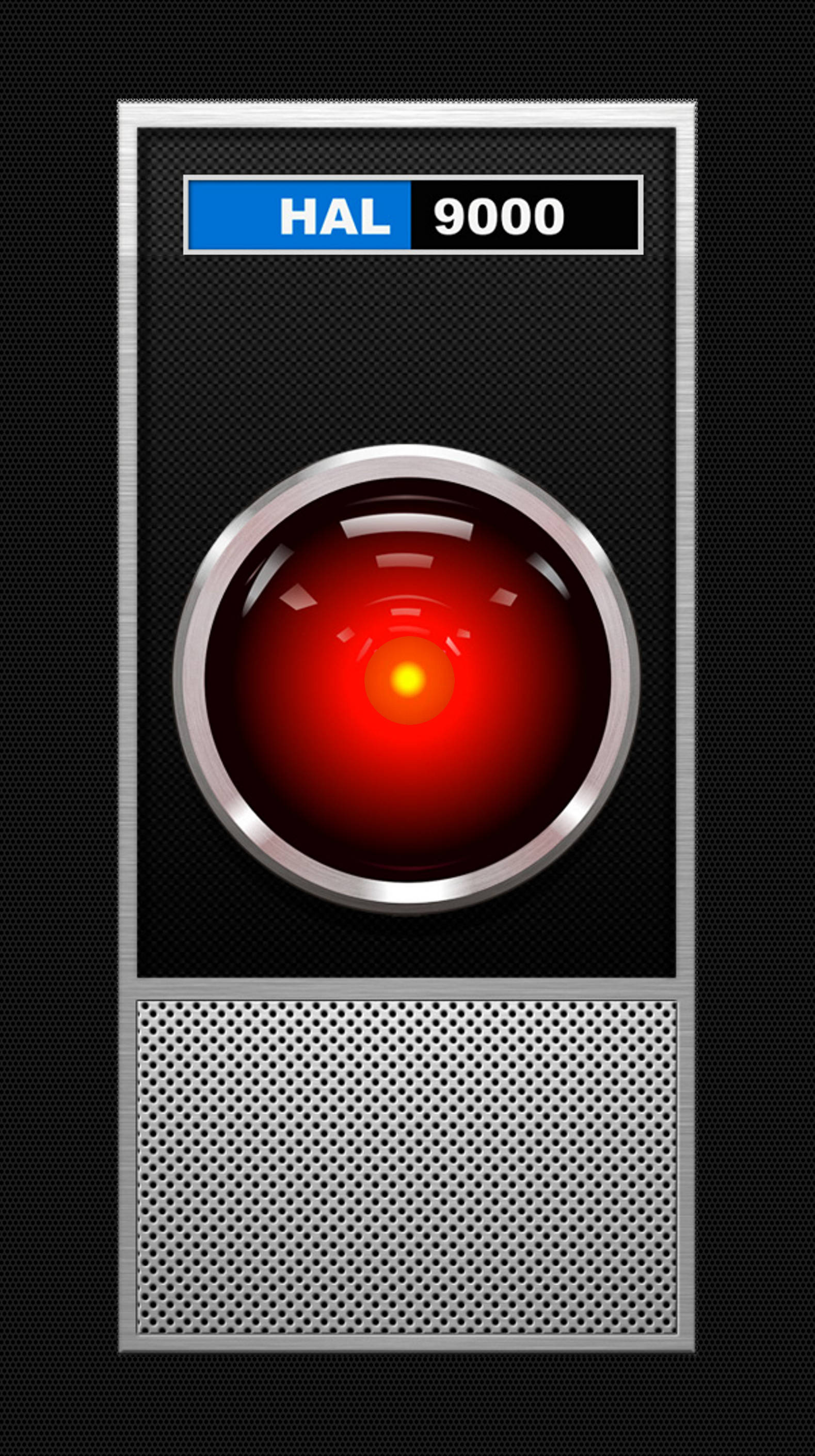 HAL 9000, glowing red eye, metallic casing, 2K Phone Wallpaper
