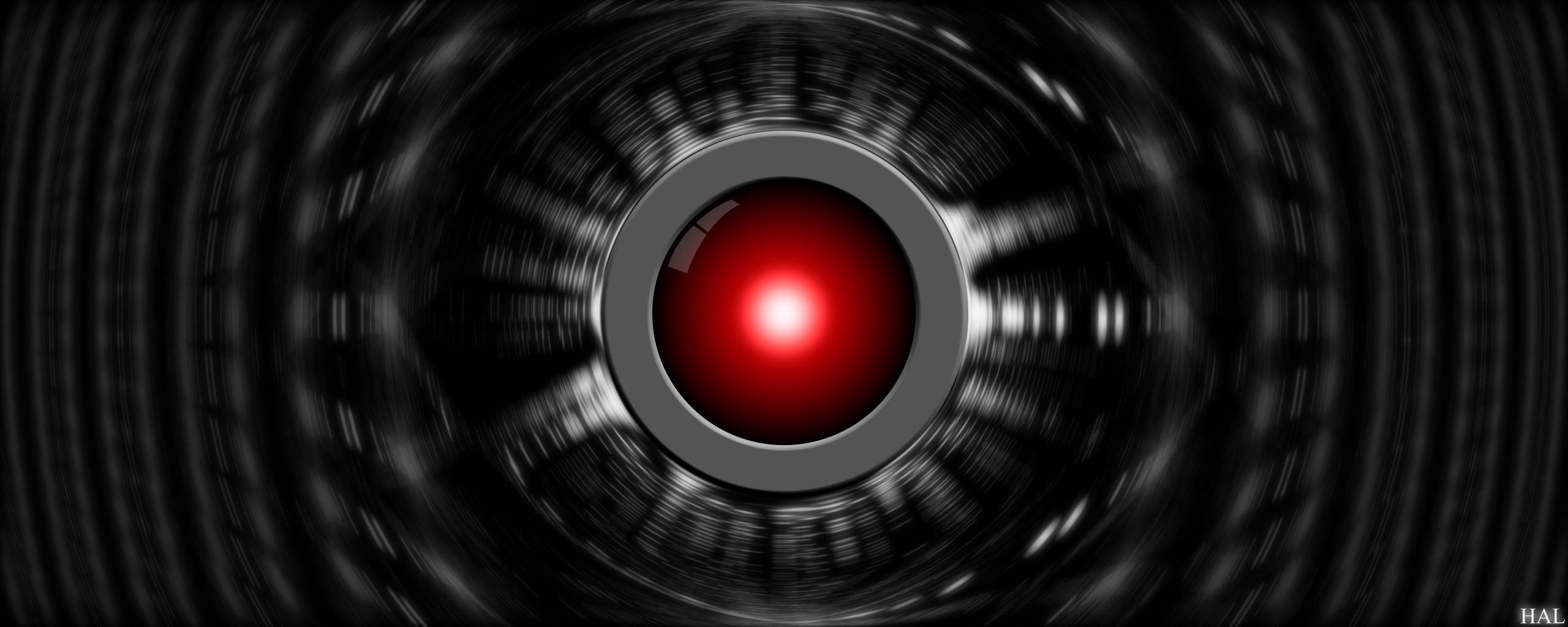 Hal 9000, red eye, black metallic tunnel, 2K Desktop Wallpaper