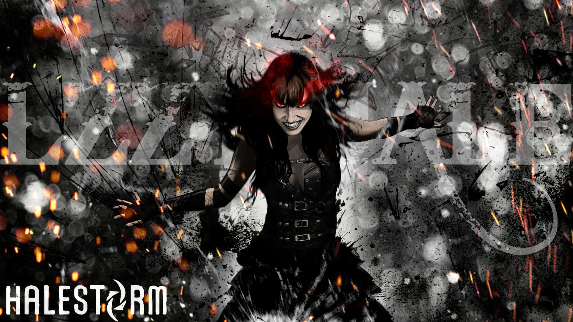 Halestorm, red hair, glowing eyes, Full HD Desktop Wallpaper