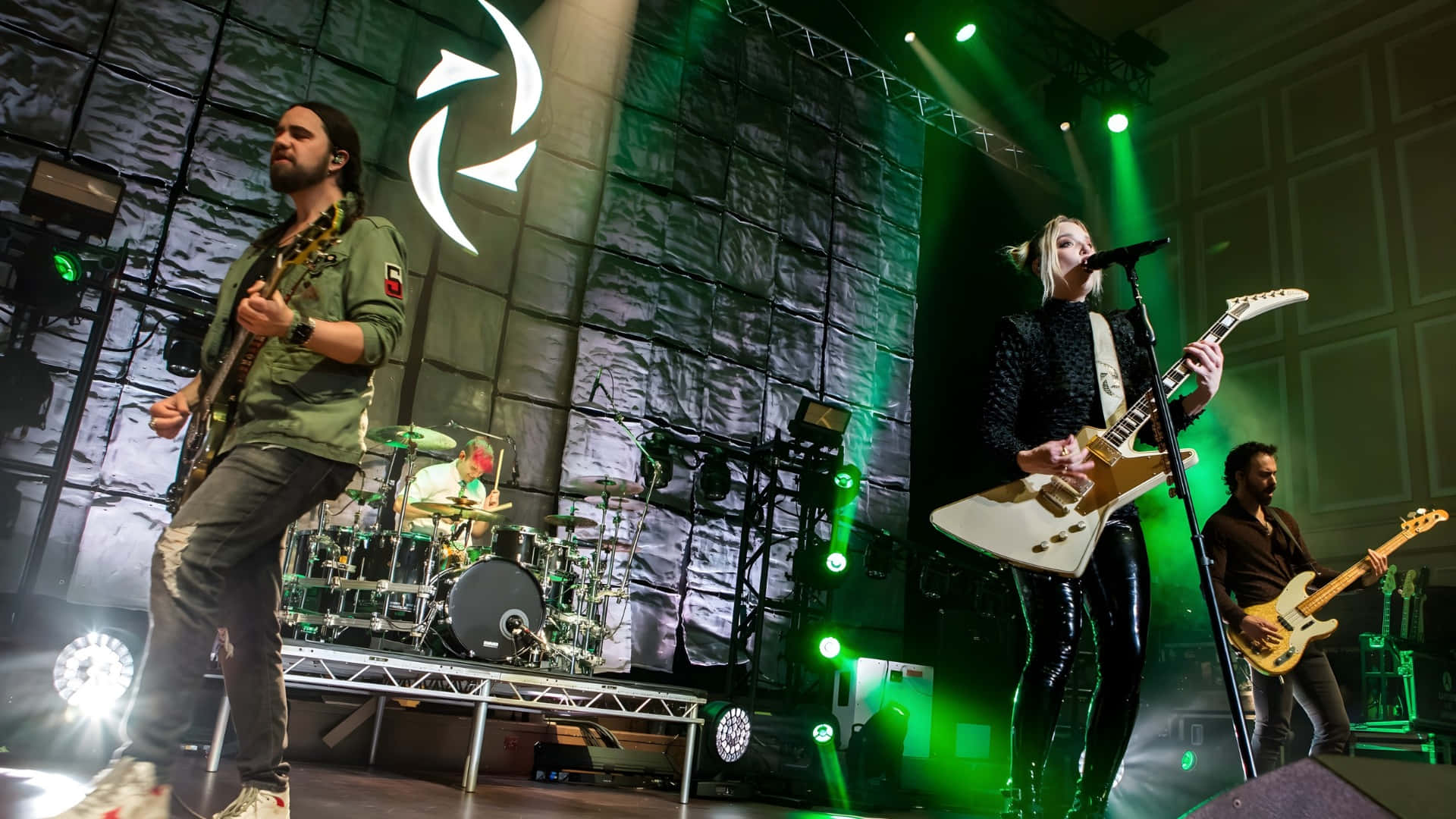 Halestorm, green lights, drummer, Full HD Desktop Wallpaper